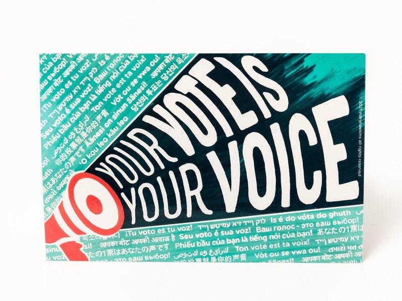 Mary Likes Postcards Your Vote Is Your Voice! Set of 100 postcards, perfect for Postcards to Voters & get out the vote political campaigns.