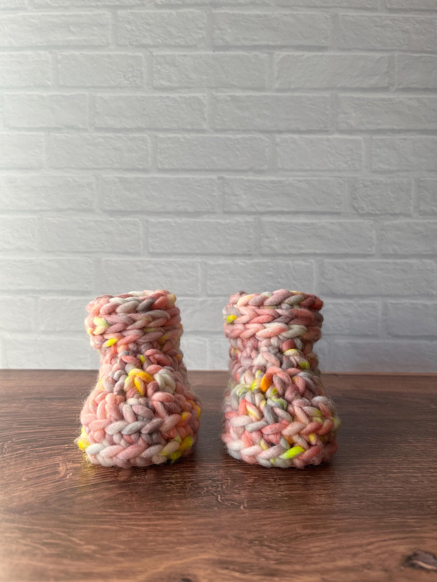 3-6 months - Luxury Pastel Pink Hearts Merino Wool Crochet Baby Booties - Hand Crocheted Baby Booties with Hand Dyed Yarn