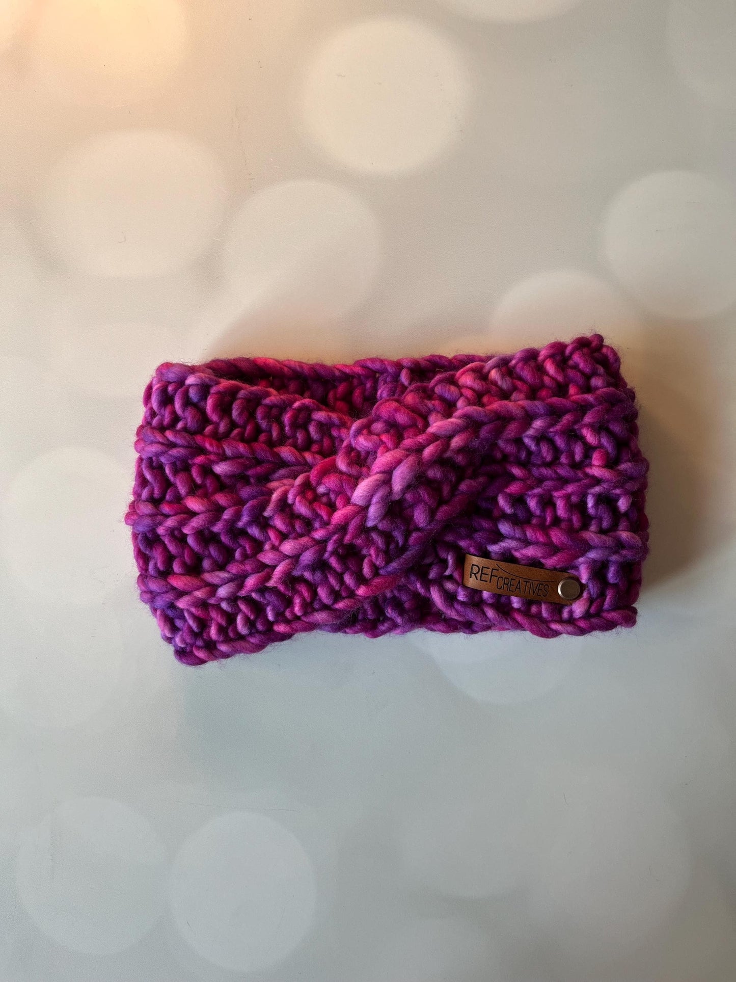 Luxury Pink and Purple Hand Knit Ear Warmer with Hand Dyed Yarn