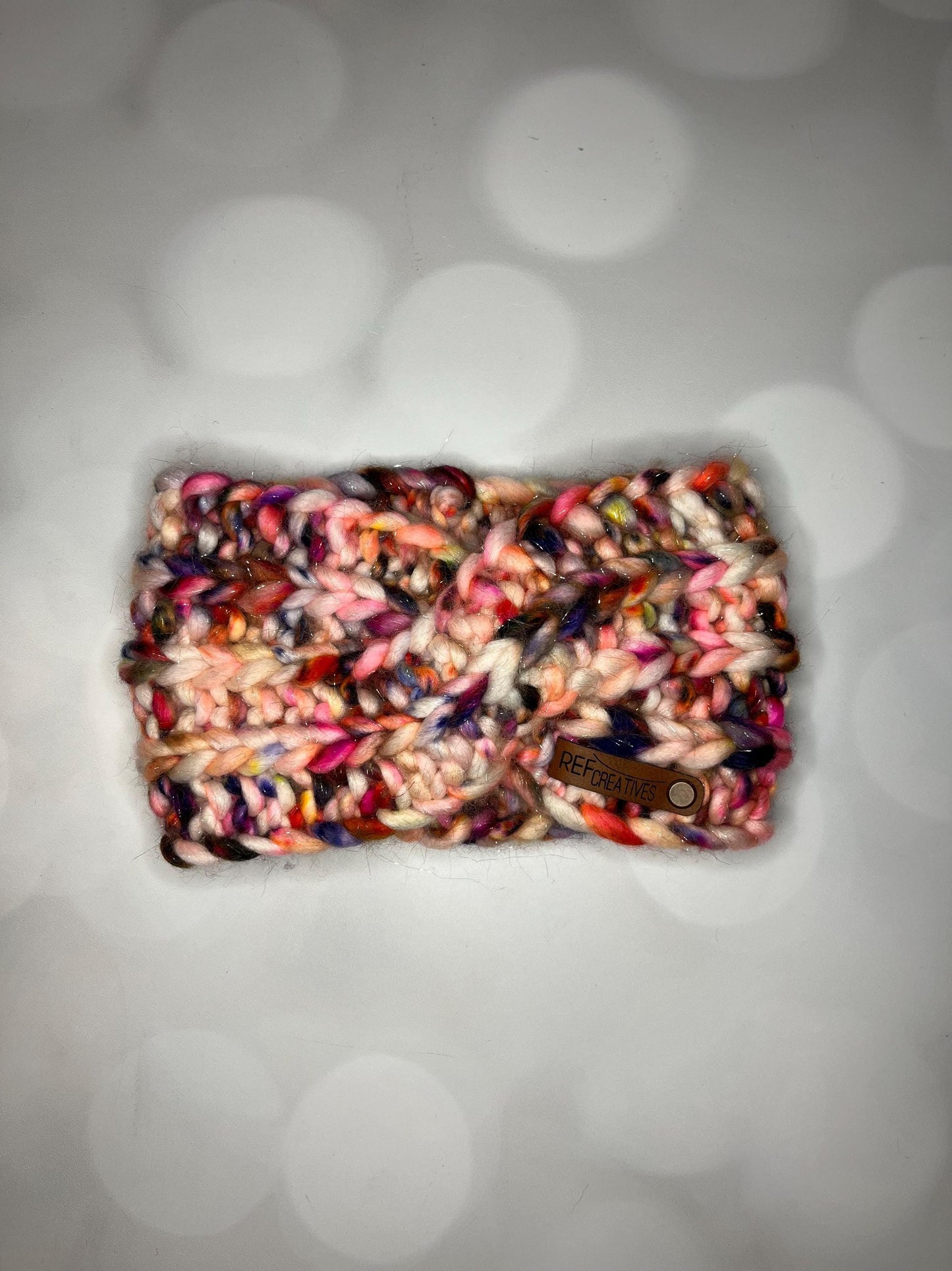Luxury Sparkly Peachy Speckled Hand Knit Ear Warmer with Hand Dyed Yarn