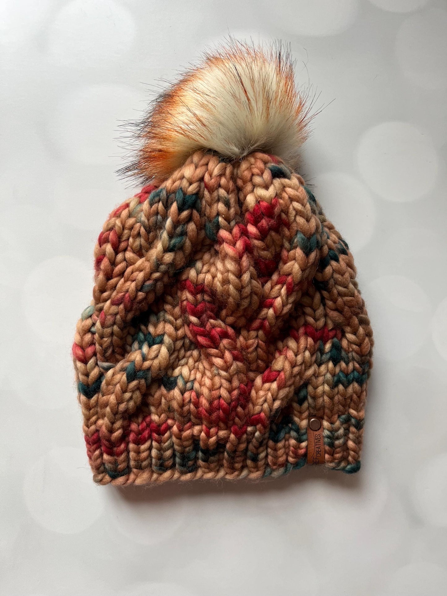 Luxury Brown Cabled Merino Wool Knit Beanie - Creek and Gully Hand Knit Hat with Hand Dyed Yarn