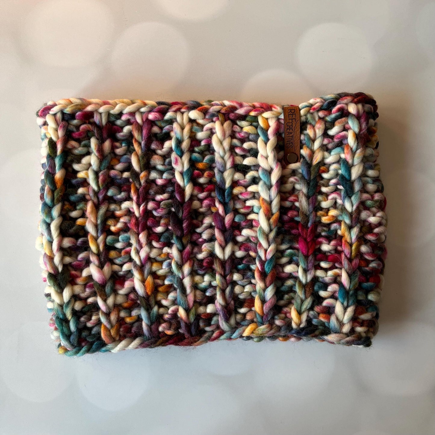Luxury Muted Rainbow Merino Wool Knit Neckwarmer - Hand Knit Cowl with Hand Dyed Yarn