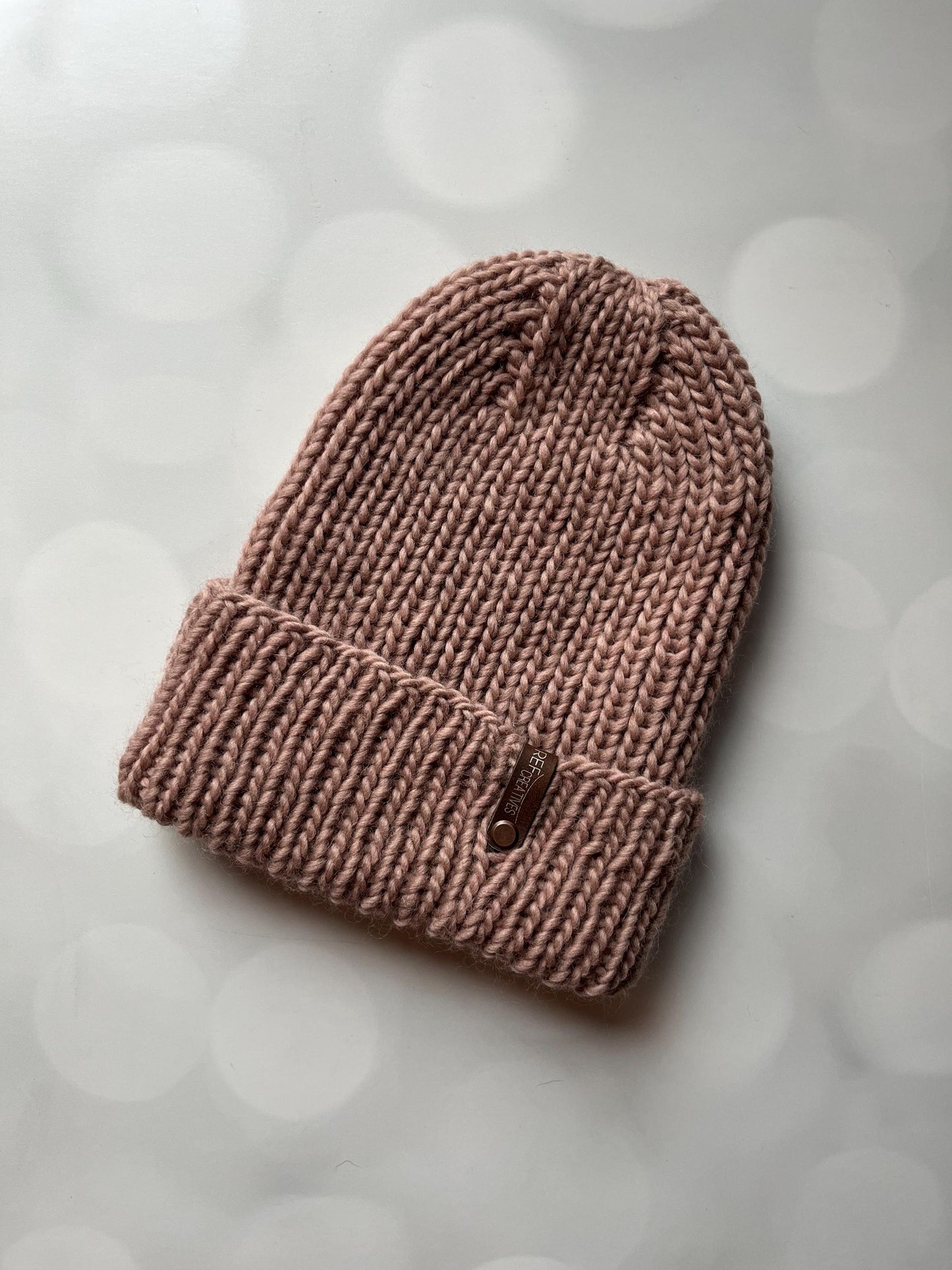Luxury Mauve Merino Wool Knit Hat - Wildwood Folded Brim Beanie Hand Knit Hat with Hand Dyed Yarn