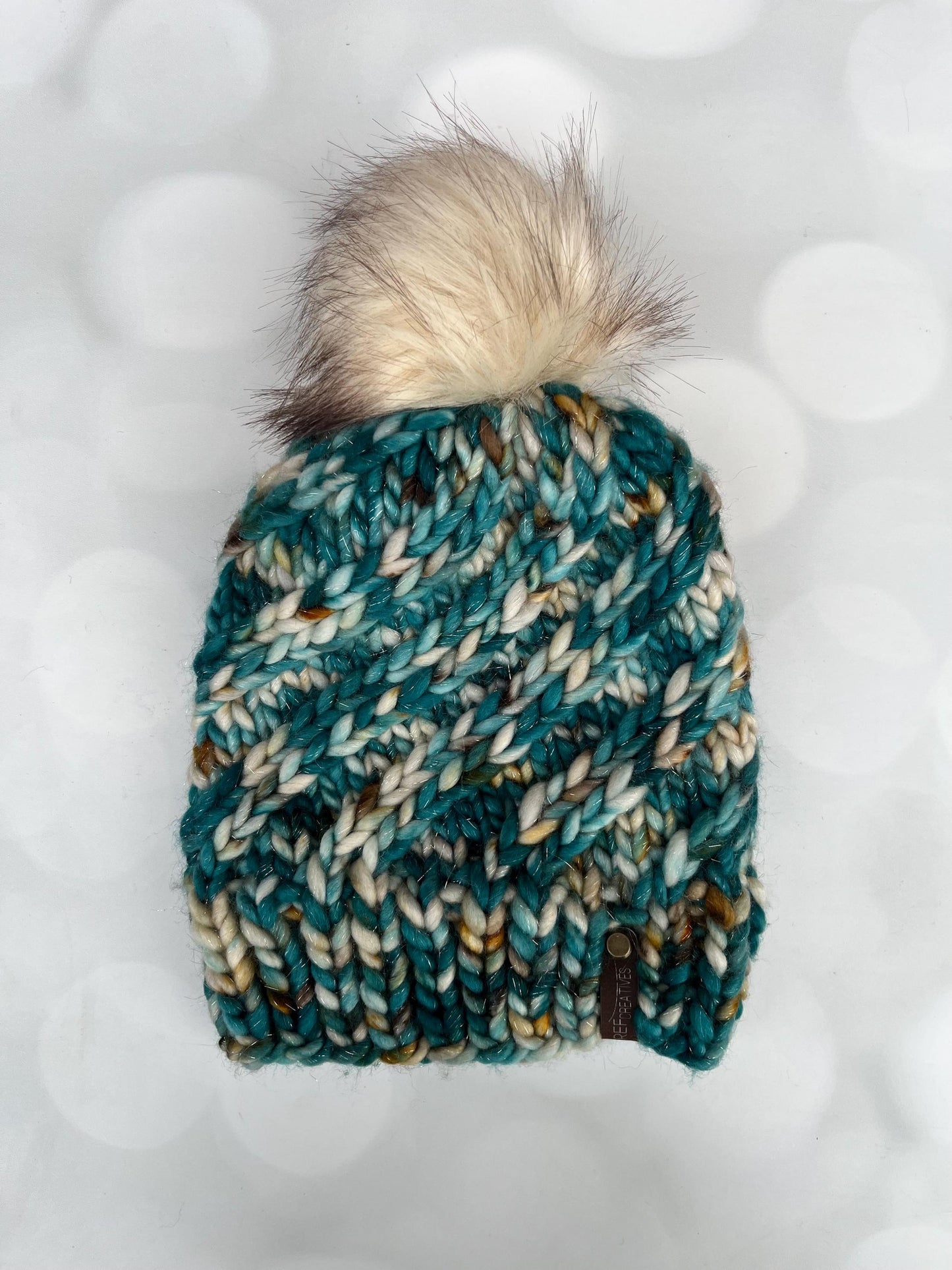Luxury Teal White Brown Sparkles Merino Wool Knit Hat - Glitter Swirls Hand Knit Hat with Hand Dyed Yarn