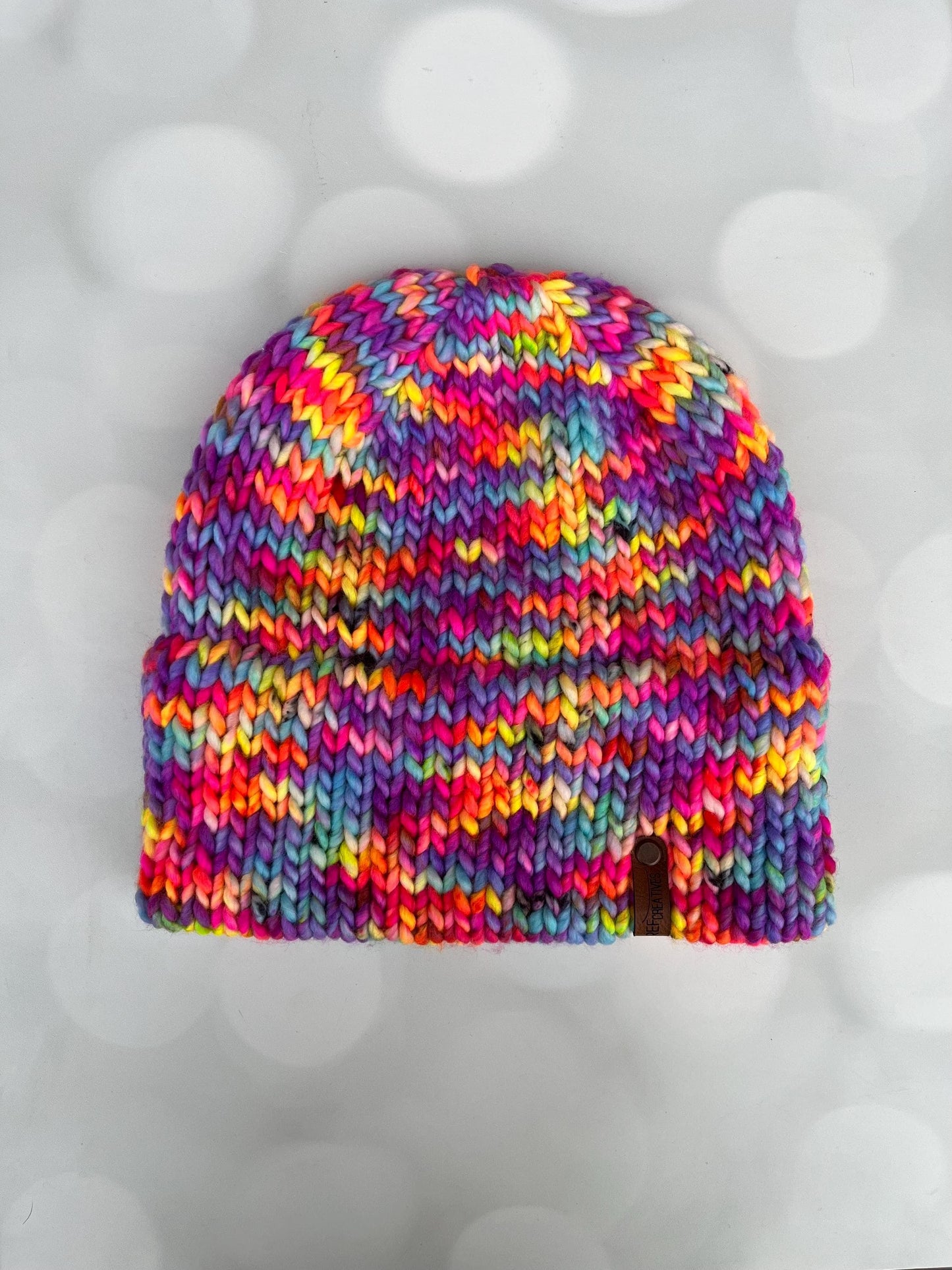 Luxury Deep Electric Rainbow Double Brim Merino Wool Beanie - Hand Knit Hat with Hand Dyed Yarn