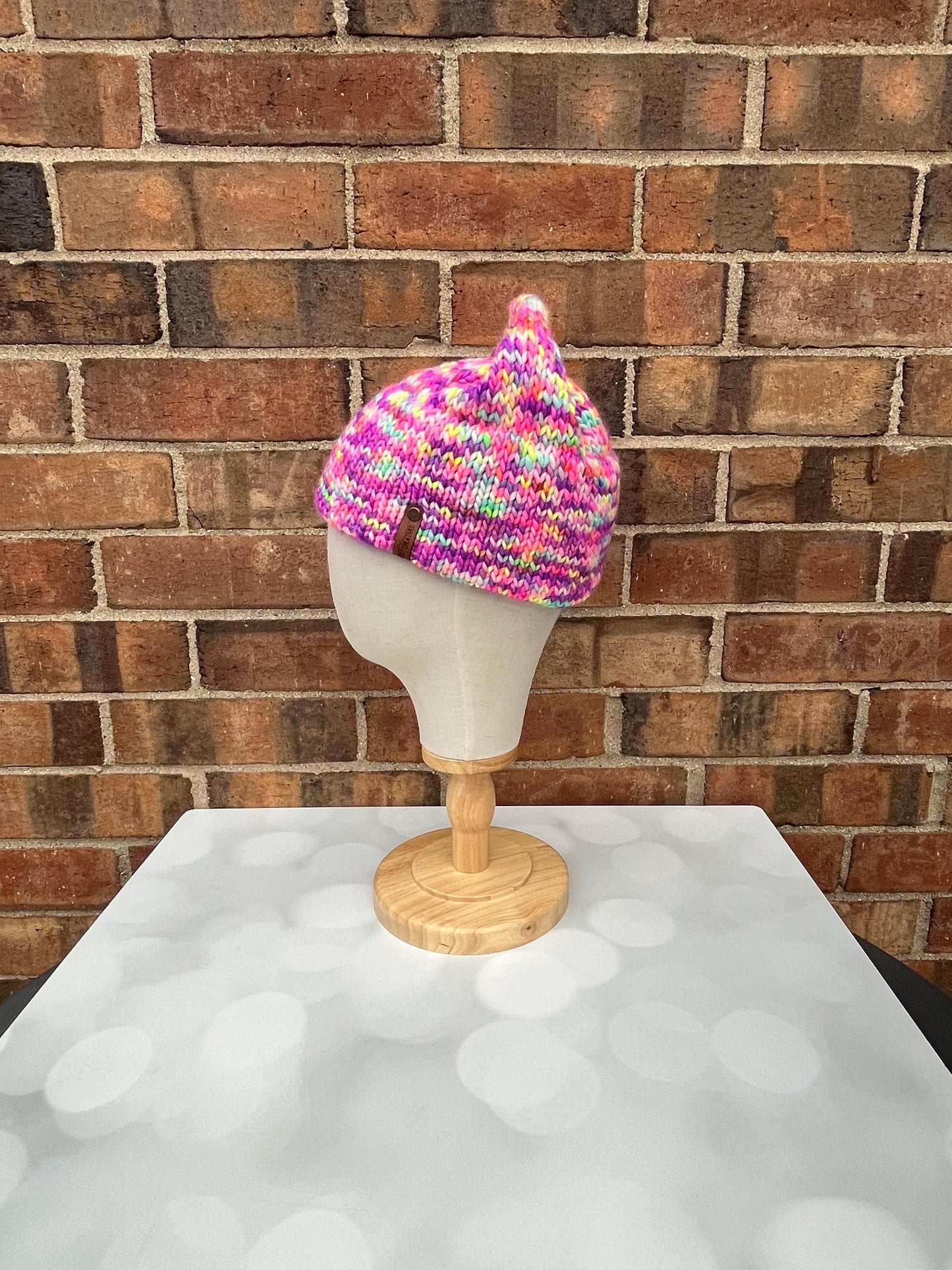 Luxury Purple Aqua White Yellow Pink Double Brim Merino Wool Beanie - Neon Hand Knit Hat with Hand Dyed Yarn