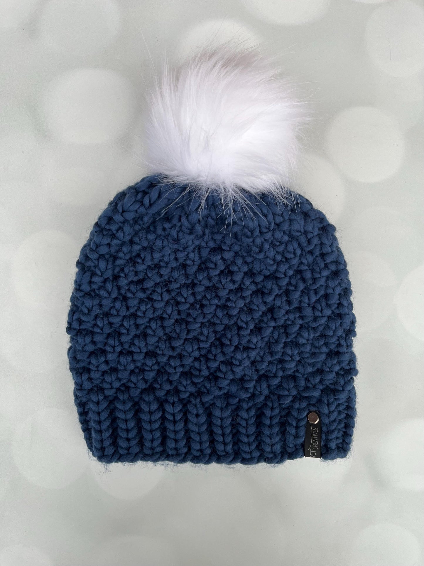 Luxury Navy Blue Merino Wool Beanie - Double Seed Stitch Hand Knit Hat with Hand Dyed Yarn