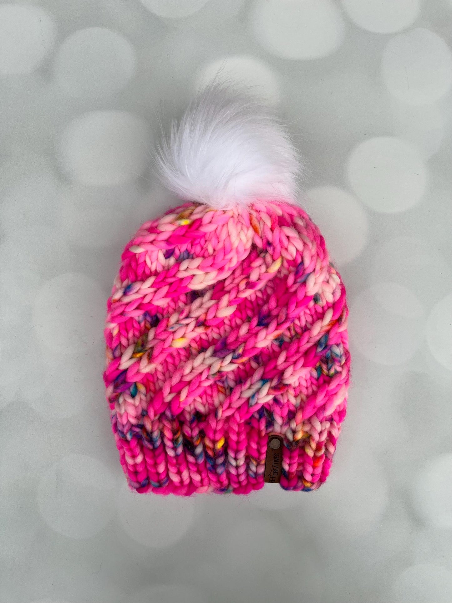 Luxury Pink Merino Wool Knit Hat - Neon Pink Swirls Hand Knit Hat with Hand Dyed Yarn