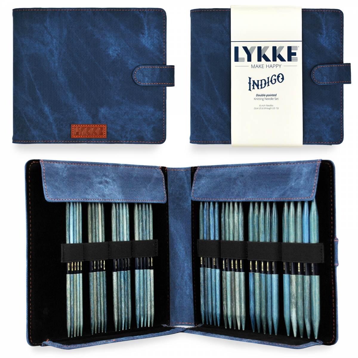 Lykke Knitting Needles - Indigo 6" Double Pointed Large Needle Set - Azure Denim Effect