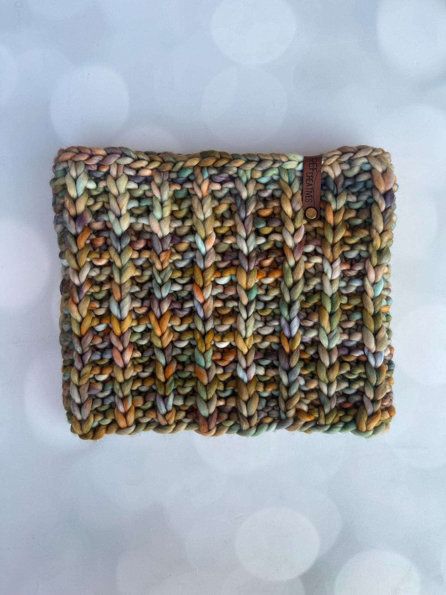 Luxury Orange Blue Merino Wool Knit Neckwarmer - Hand Knit Cowl with Hand Dyed Yarn