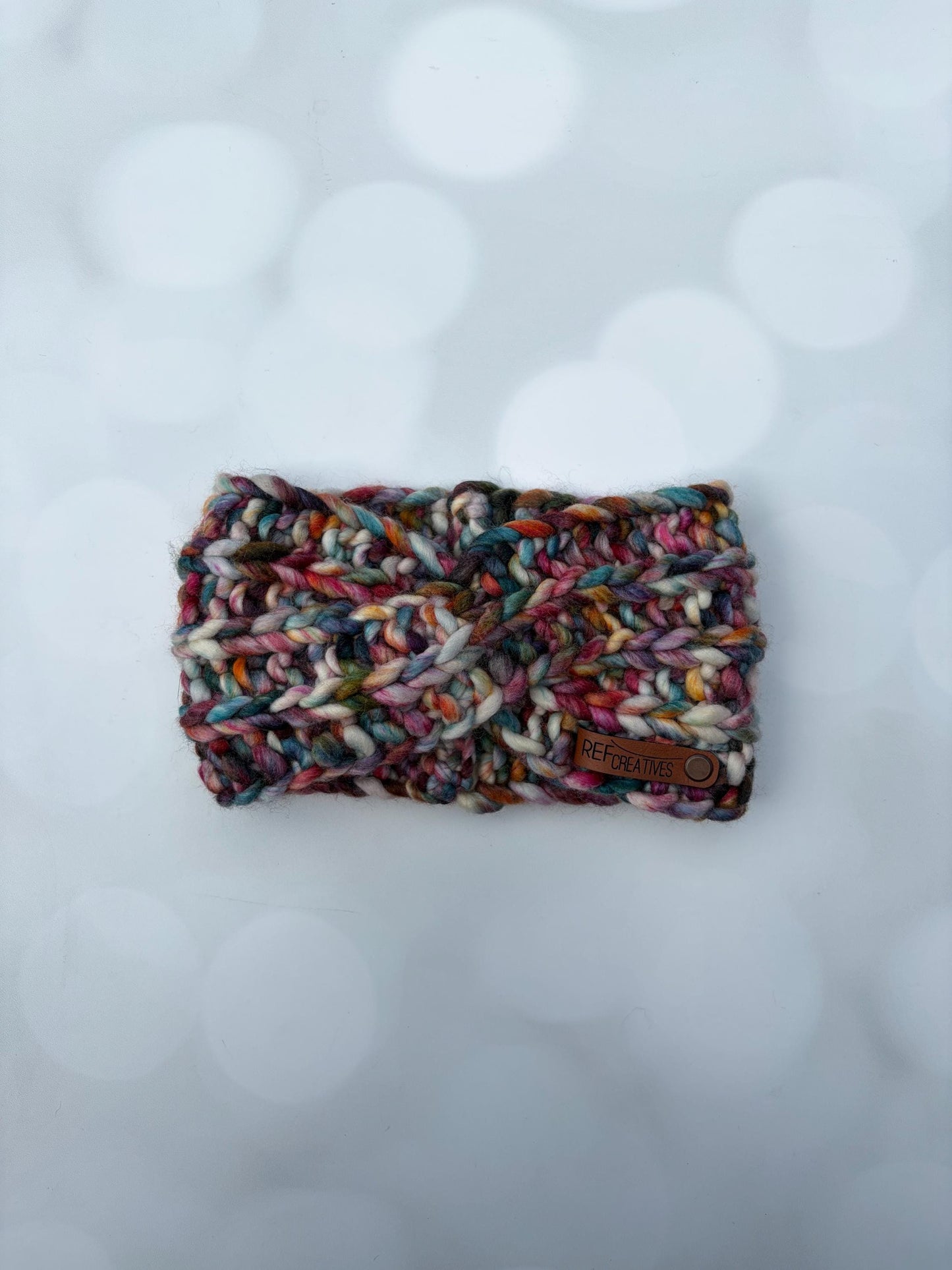 Luxury Muted Rainbow Hand Knit Ear Warmer with Hand Dyed Yarn