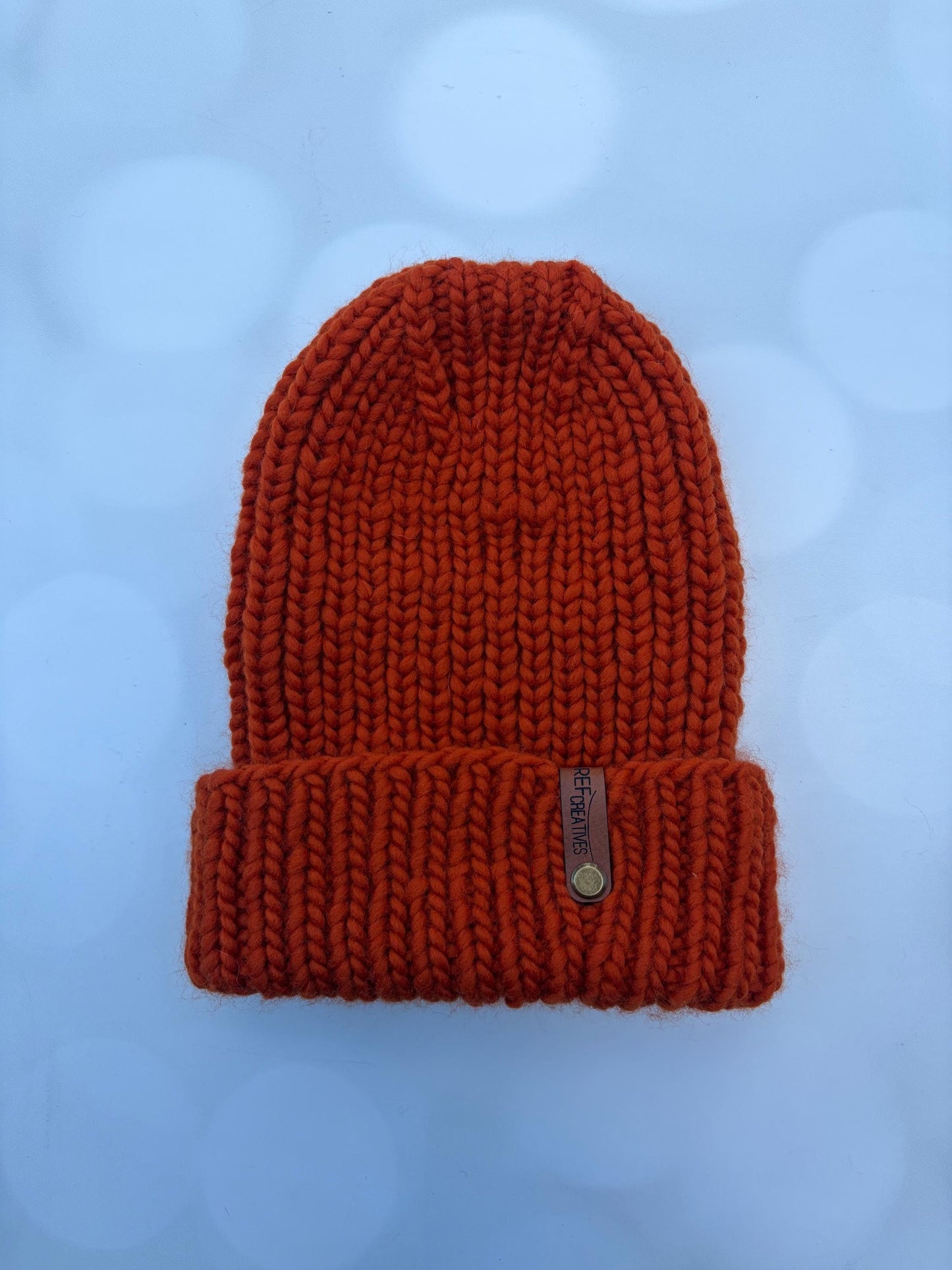 Luxury Rust Orange Merino Wool Knit Hat - Manhattan Folded Brim Beanie Hand Knit Hat