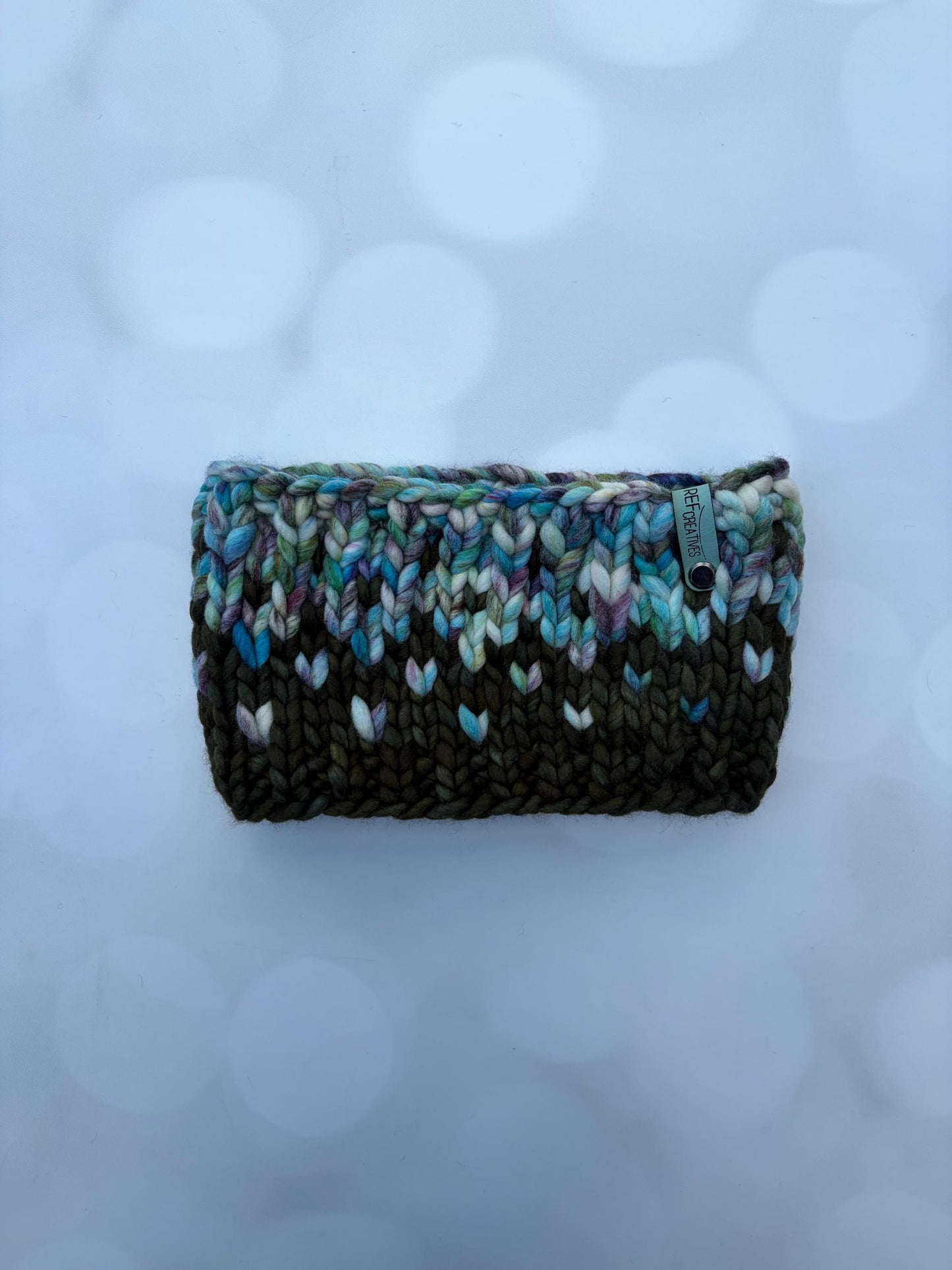 Luxury Olive and Blue Hand Knit Merino Wool Ear Warmer with Hand Dyed Yarn