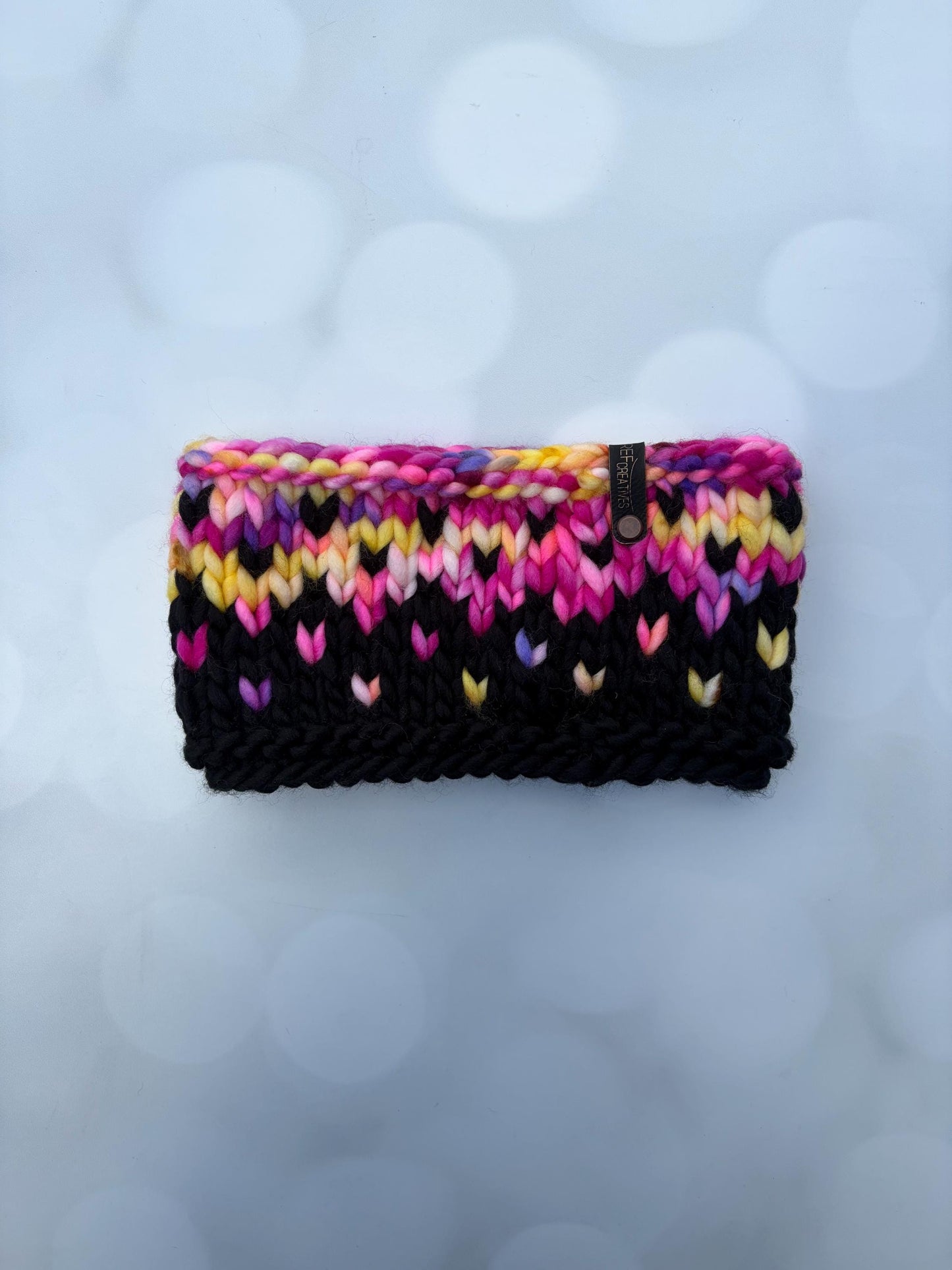 Luxury Sunset and Black Hand Knit Merino Wool Ear Warmer with Hand Dyed Yarn