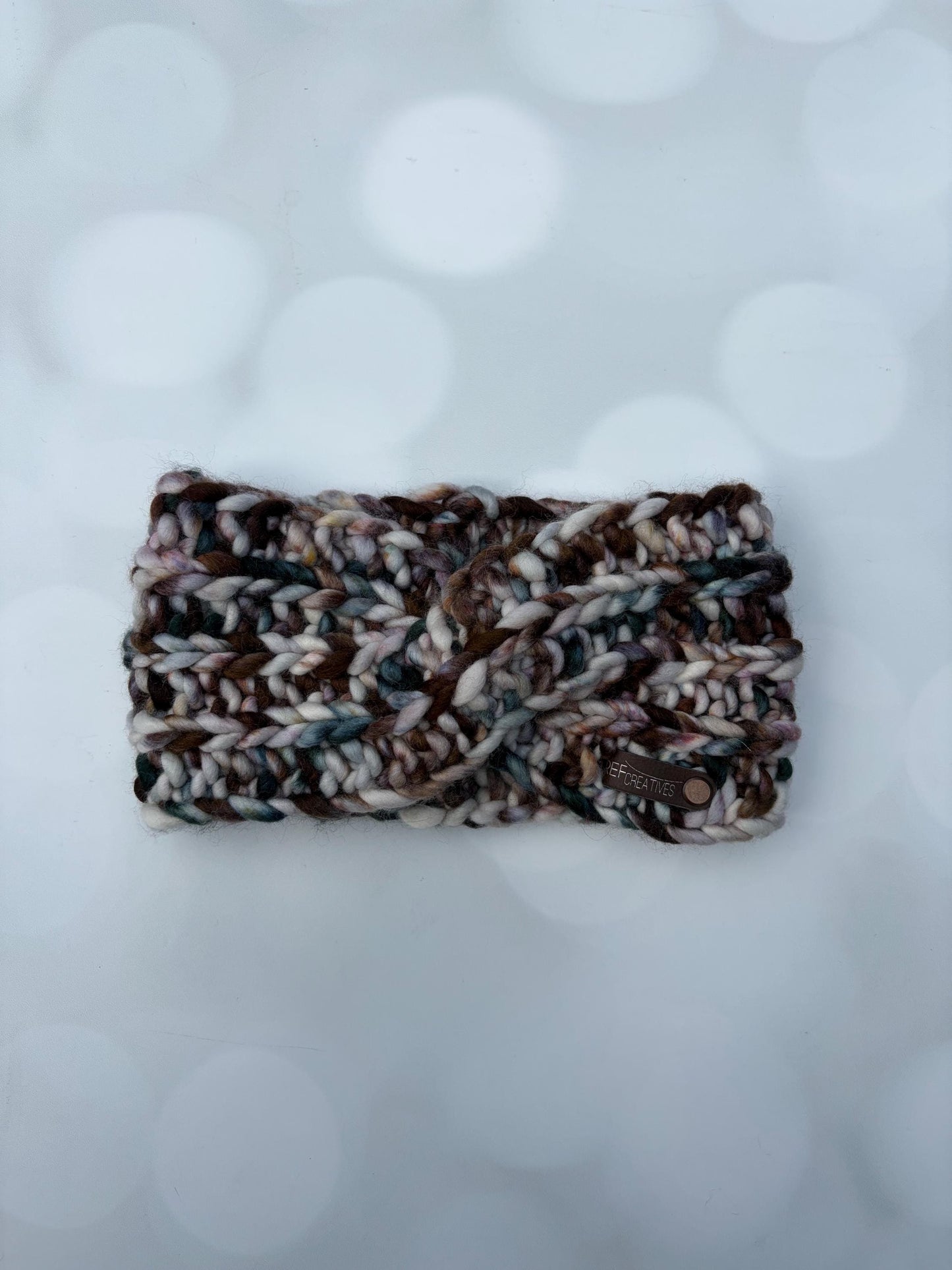 Luxury Brown Teal White Hand Knit Ear Warmer with Hand Dyed Yarn