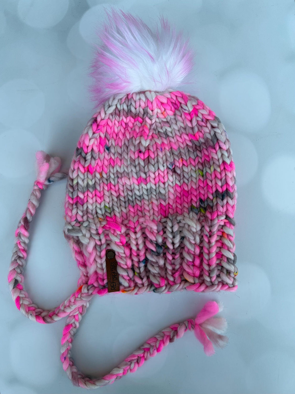 Luxury Sparkly Pink and Beige Split Brim Merino Wool Knit Hat - Bonnet Style Knit Hat with Hand Dyed Yarn