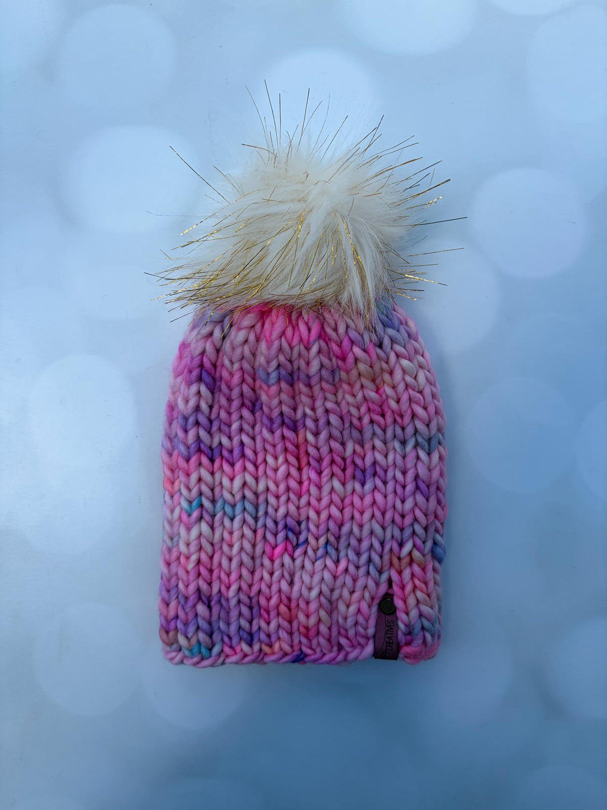 Luxury Pink Merino Wool Ribbed Knit Hat - Wild Rose Classic Beanie Hand Knit Hat with Hand Painted Yarn