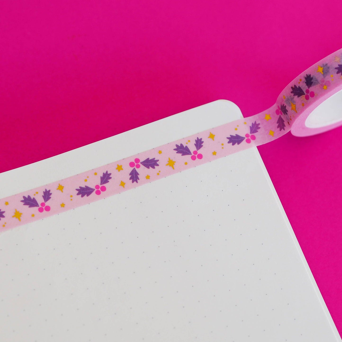 Pink Holly Christmas Gold Foil Washi Tape