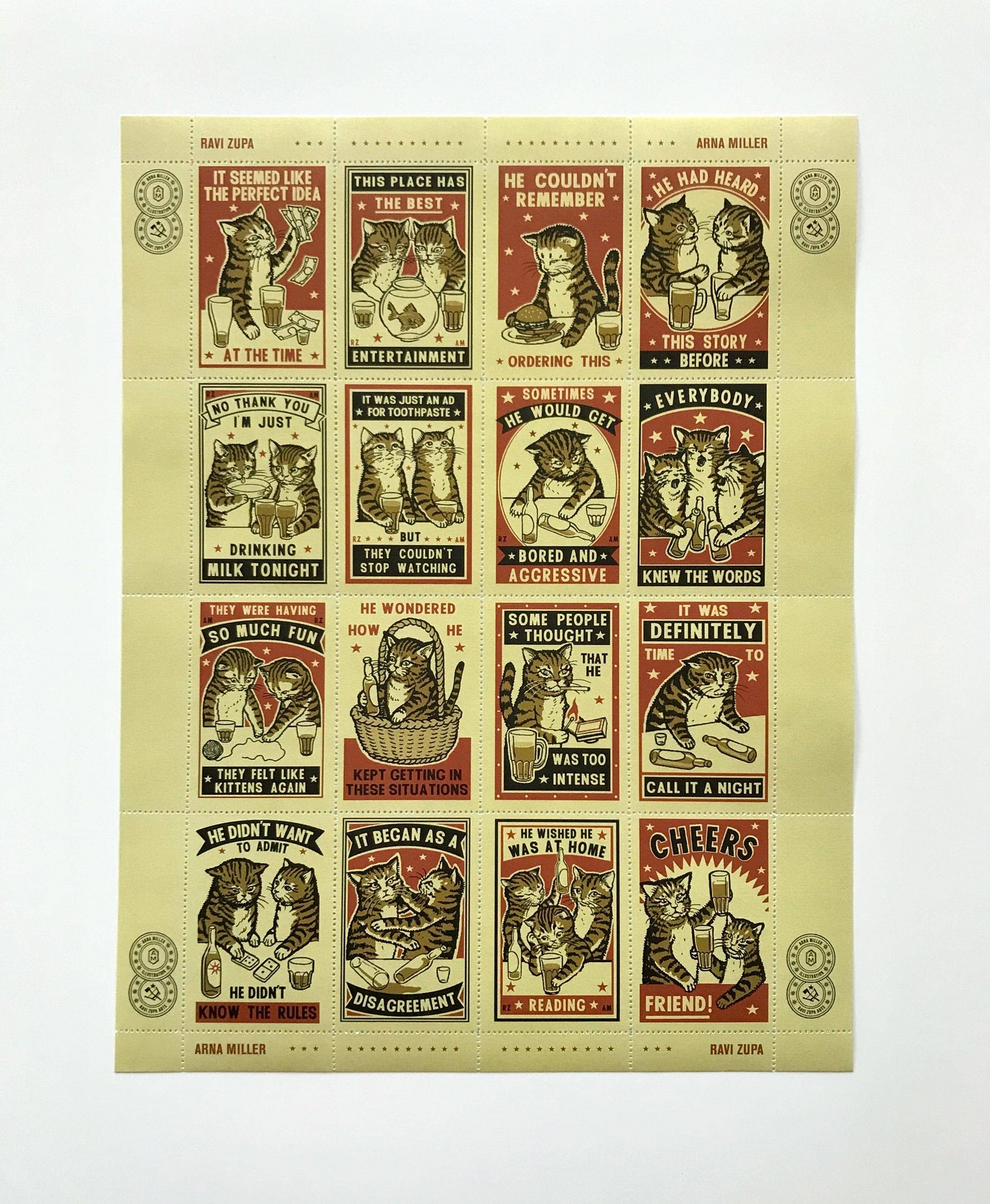 Drunk Cats - Lick & Stick Stamps