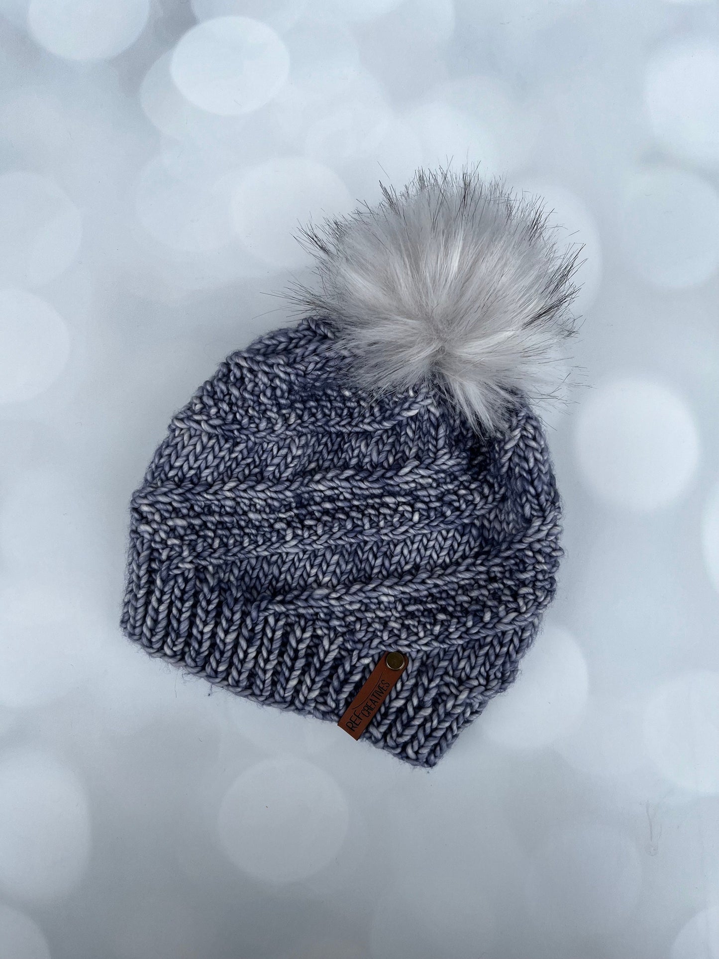 Luxury Blue Grey Merino Wool Knit Hat - Polar Morn Sidewinder Hand Knit Hat with Hand Dyed Yarn