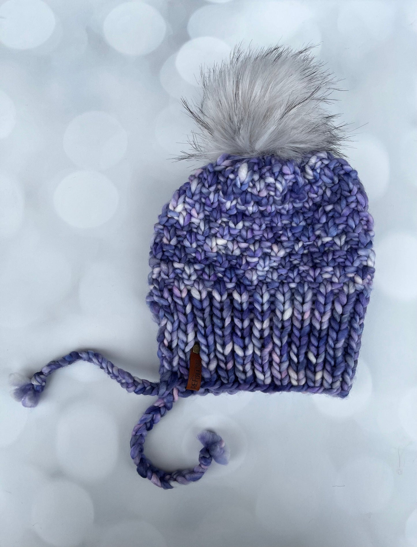 Purple Bonnet Style Knit Hat with Hand Dyed Yarn