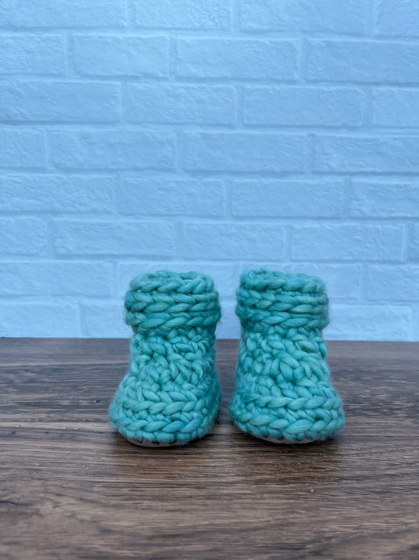 Custom Order for Linda: 3-6 months - Luxury Green “Little Bear” Merino Wool Crochet Baby Booties - Hand Crocheted Baby Booties with Hand Dyed Yarn