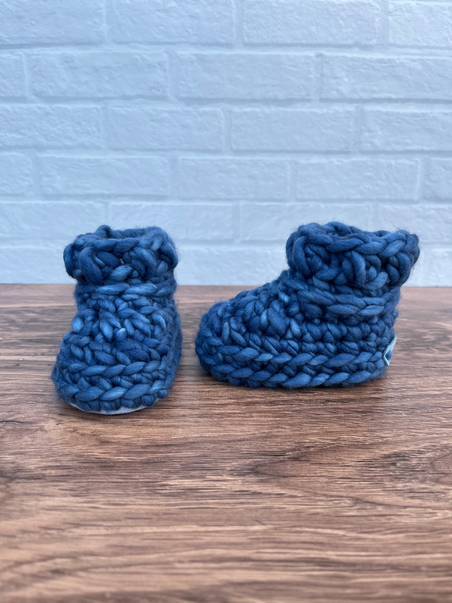 Custom Order for Linda: 3-6 months - Luxury Blue “I’m Snow Cute” Merino Wool Crochet Baby Booties - Hand Crocheted Baby Booties with Hand Dyed Yarn
