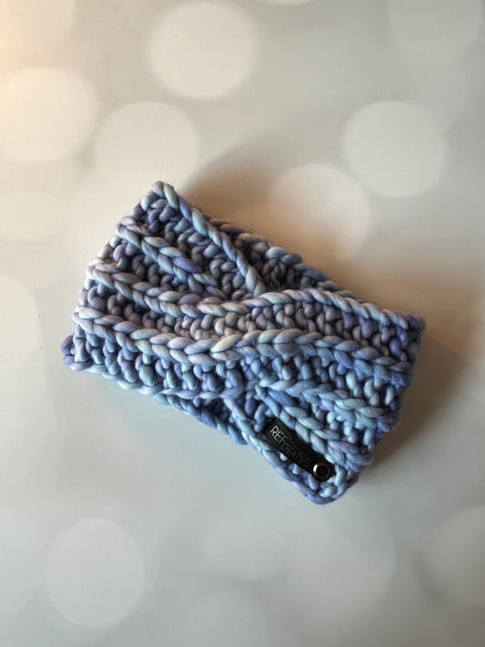 Luxury Light Blue Hand Knit Ear Warmer with Hand Dyed Yarn