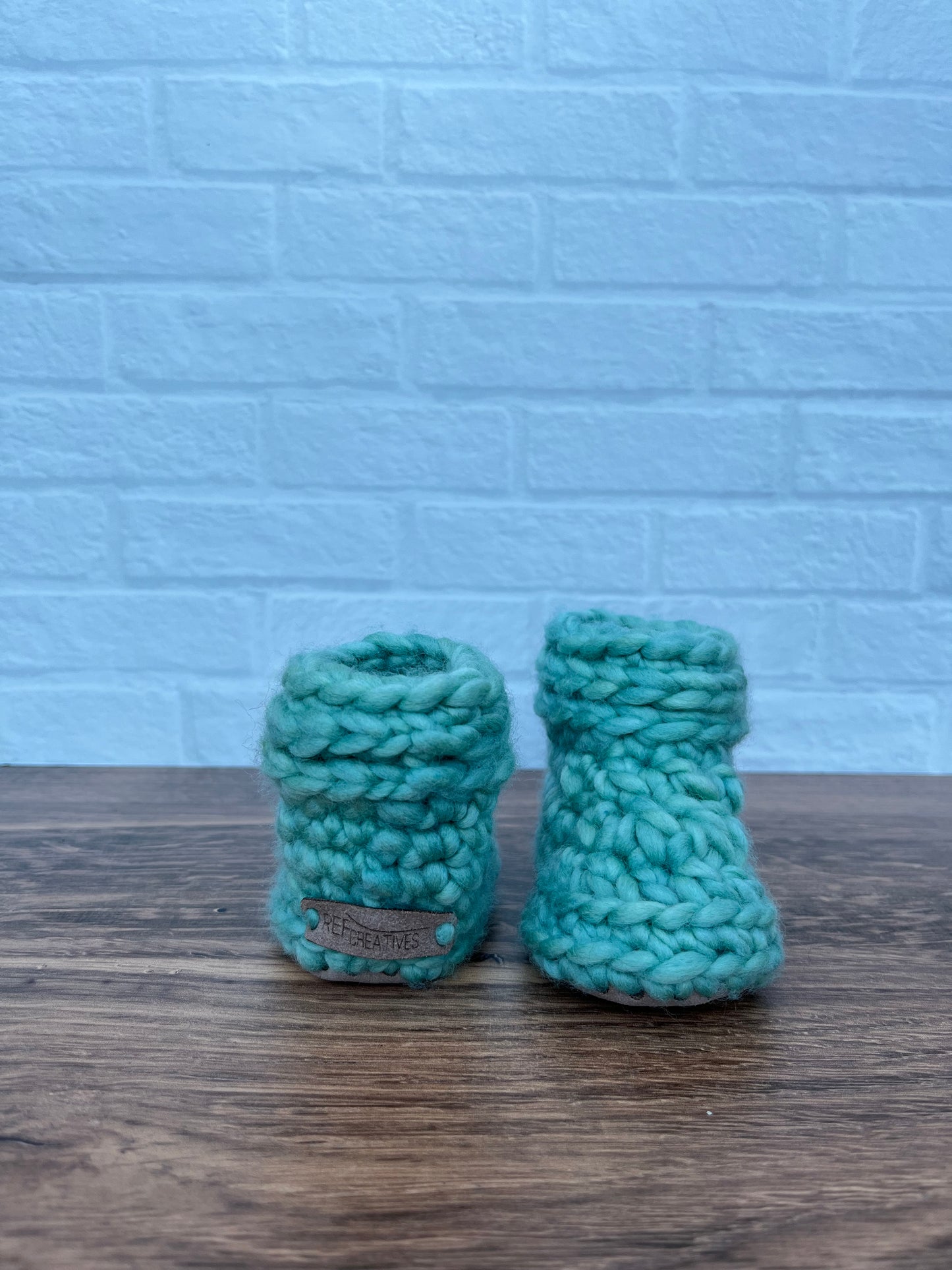 Custom Order for Linda: 3-6 months - Luxury Green “Little Bear” Merino Wool Crochet Baby Booties - Hand Crocheted Baby Booties with Hand Dyed Yarn