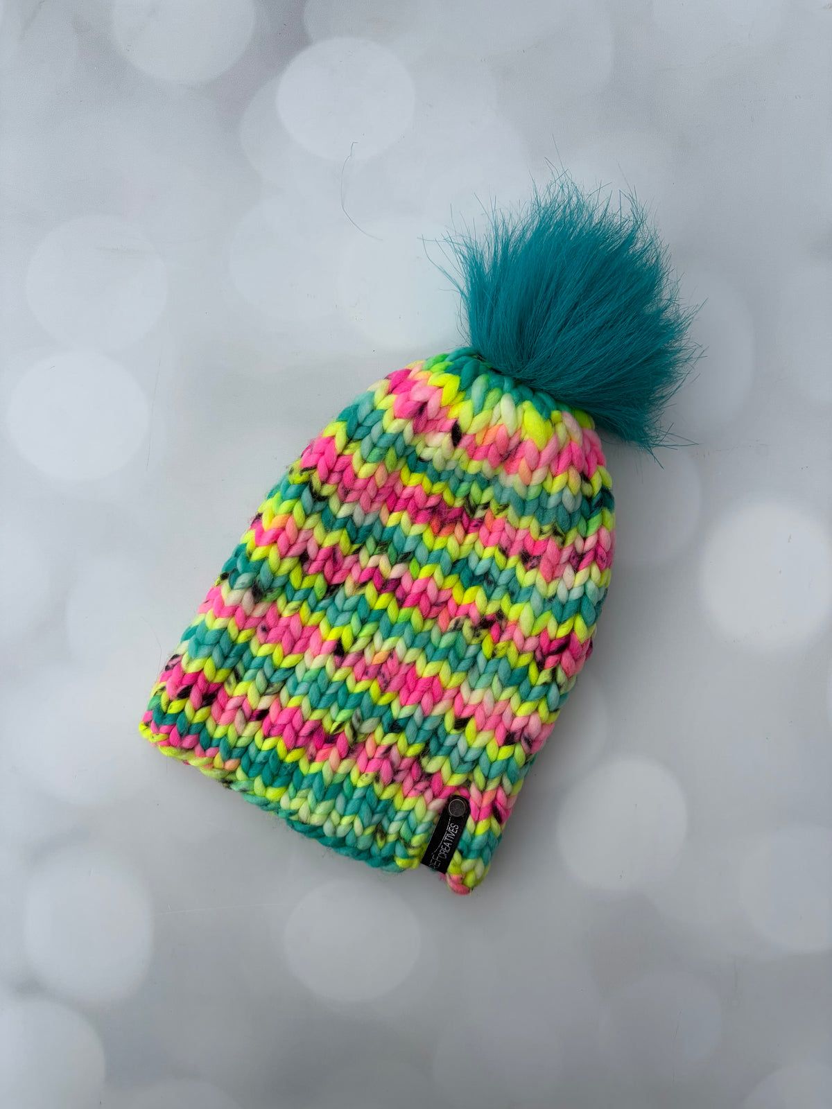 Luxury Neon Merino Wool Knit Hat - Boombox Neon Beanie Hand Knit Hat with Hand Dyed Yarn
