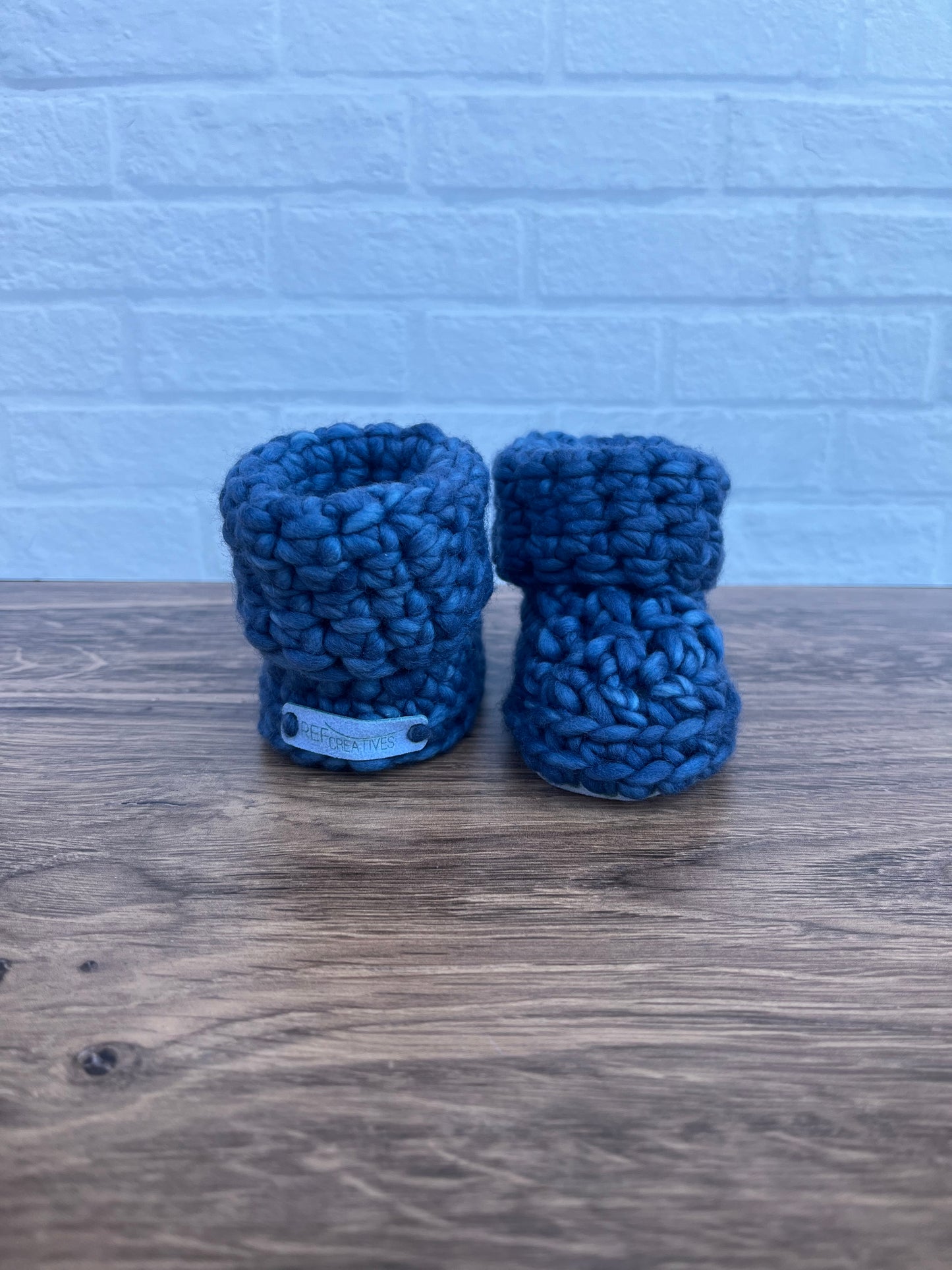 Custom Order for Linda: 3-6 months - Luxury Blue “Hello I’m New Here” Merino Wool Crochet Baby Booties - Hand Crocheted Baby Booties with Hand Dyed Yarn