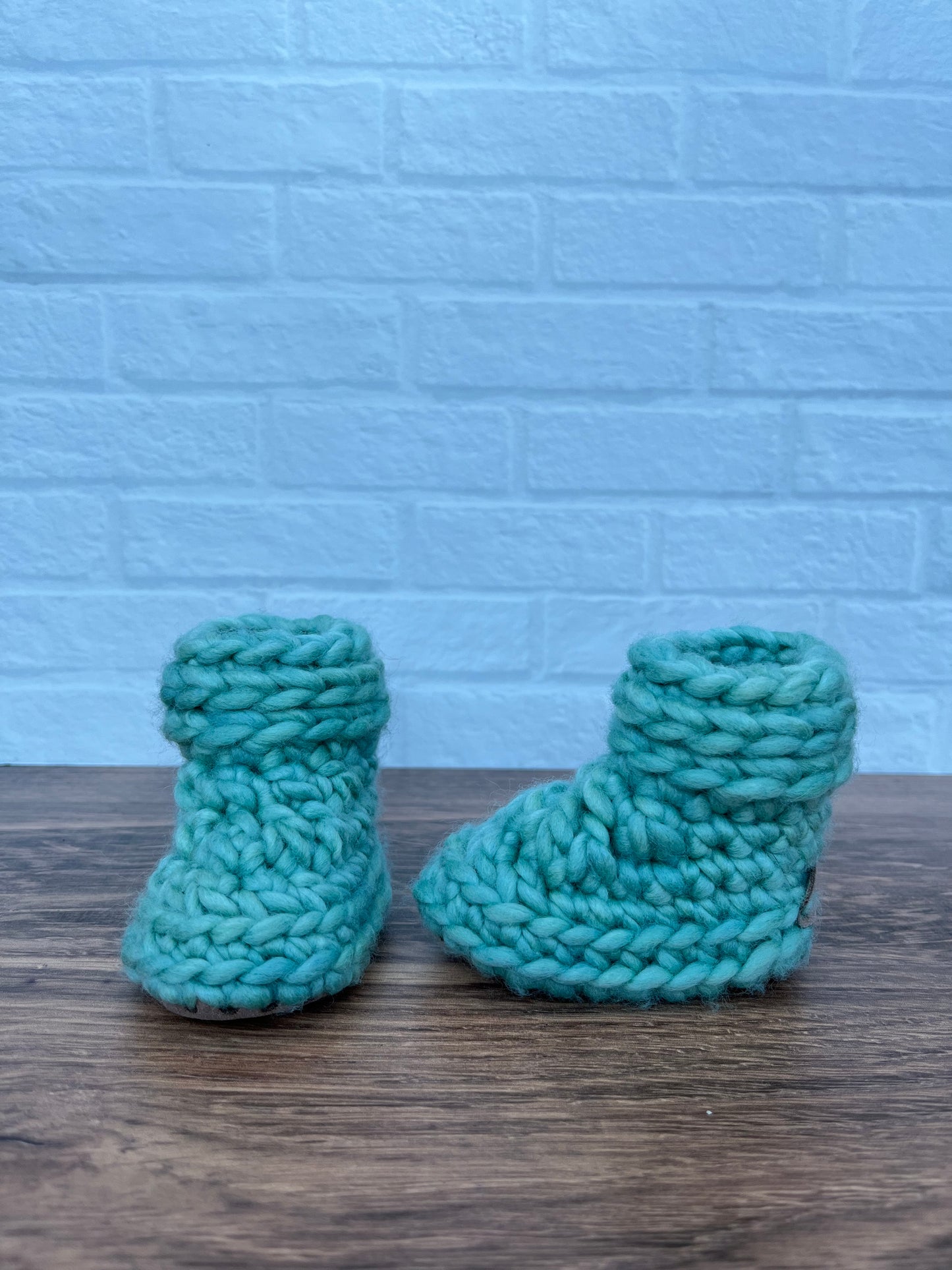 Custom Order for Linda: 3-6 months - Luxury Green “Little Bear” Merino Wool Crochet Baby Booties - Hand Crocheted Baby Booties with Hand Dyed Yarn