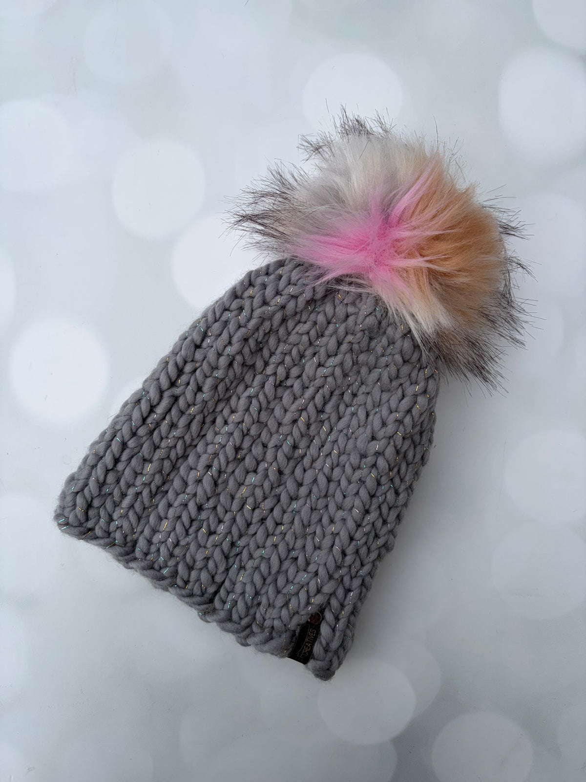 Grey Knit Hat - Grey and Metallics Beanie Hand Knit Hat with Hand Painted Yarn