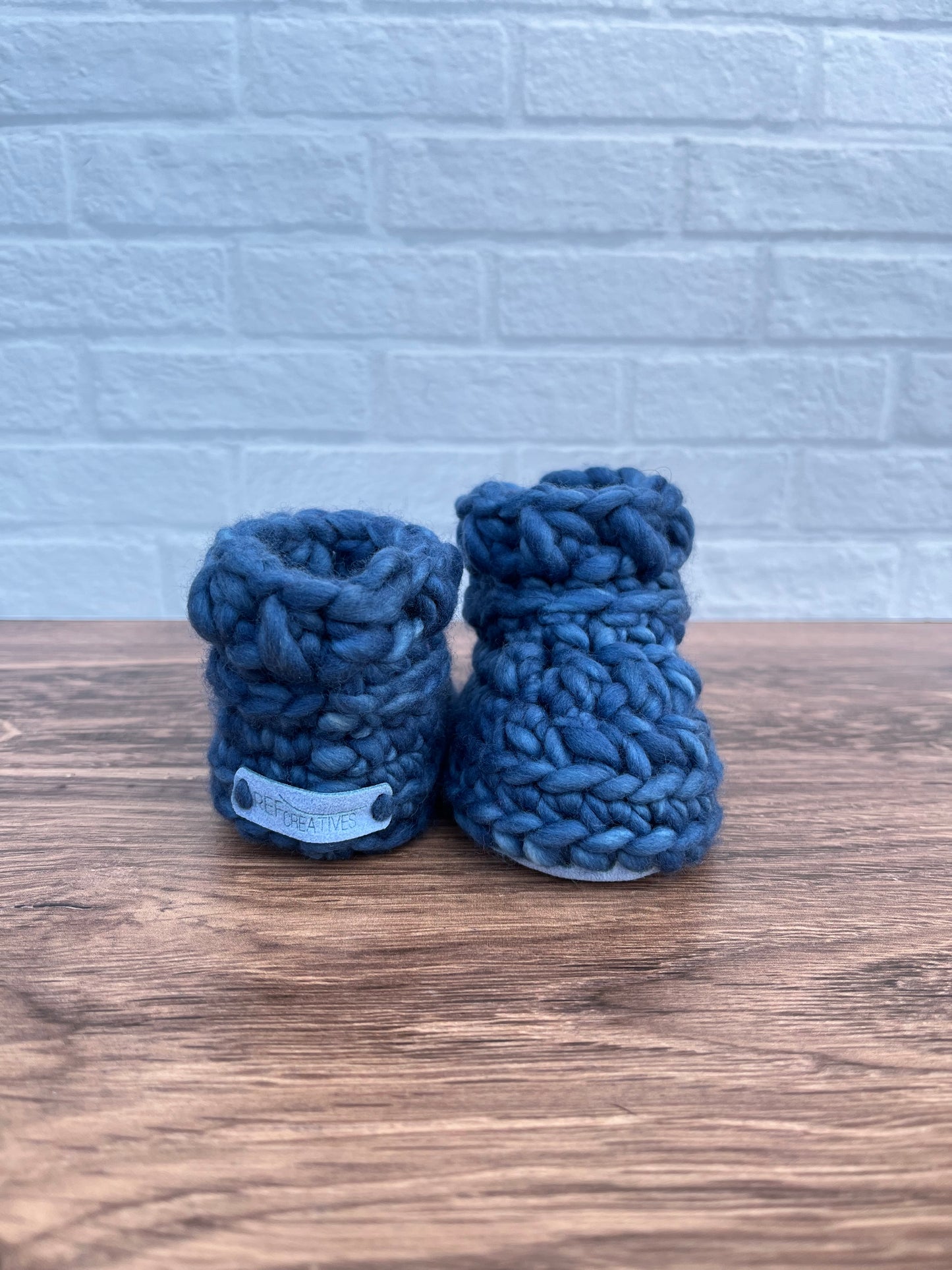 Custom Order for Linda: 3-6 months - Luxury Blue “I’m Snow Cute” Merino Wool Crochet Baby Booties - Hand Crocheted Baby Booties with Hand Dyed Yarn