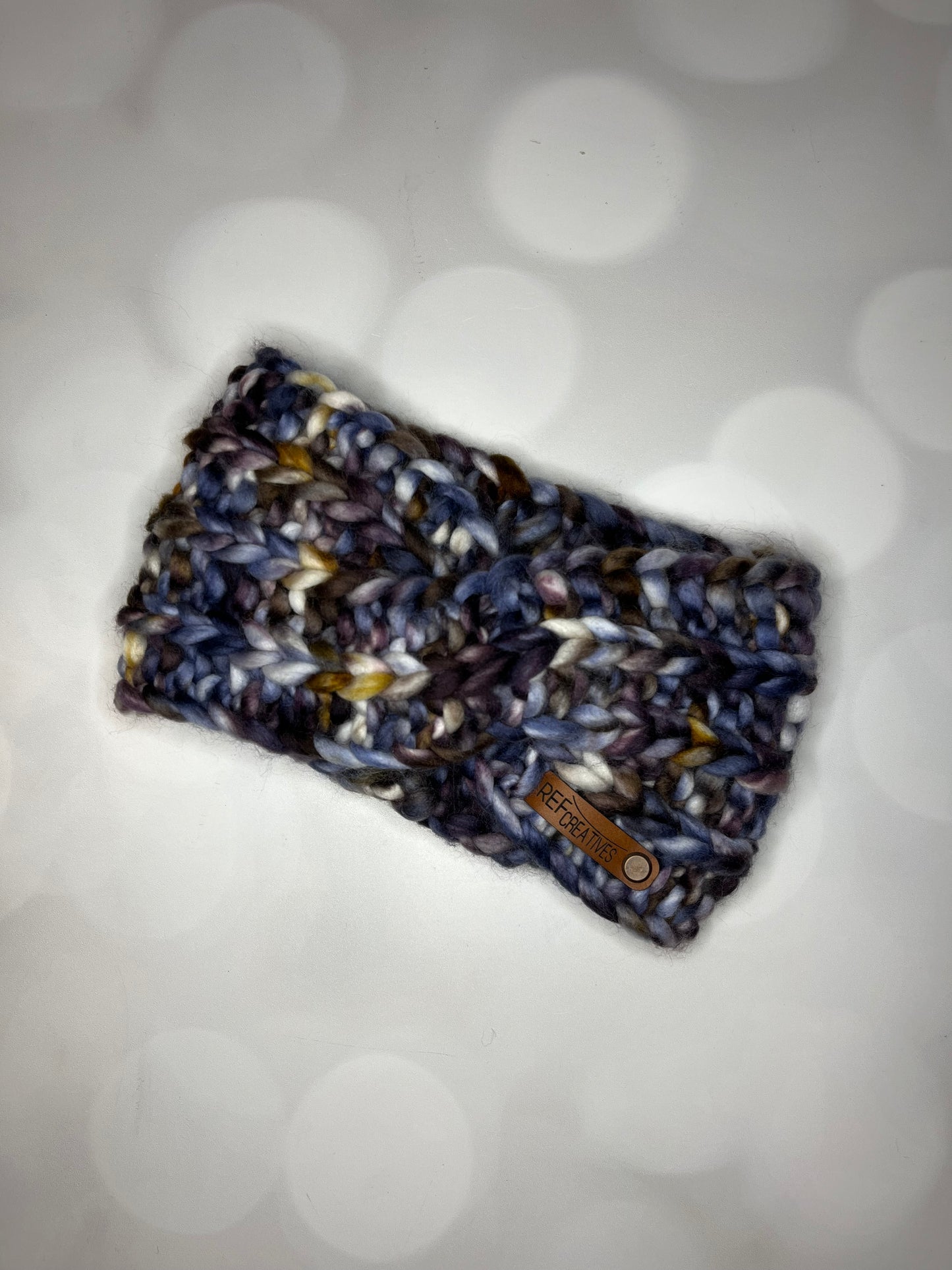 Luxury Blue Brown Hand Knit Ear Warmer with Hand Dyed Yarn