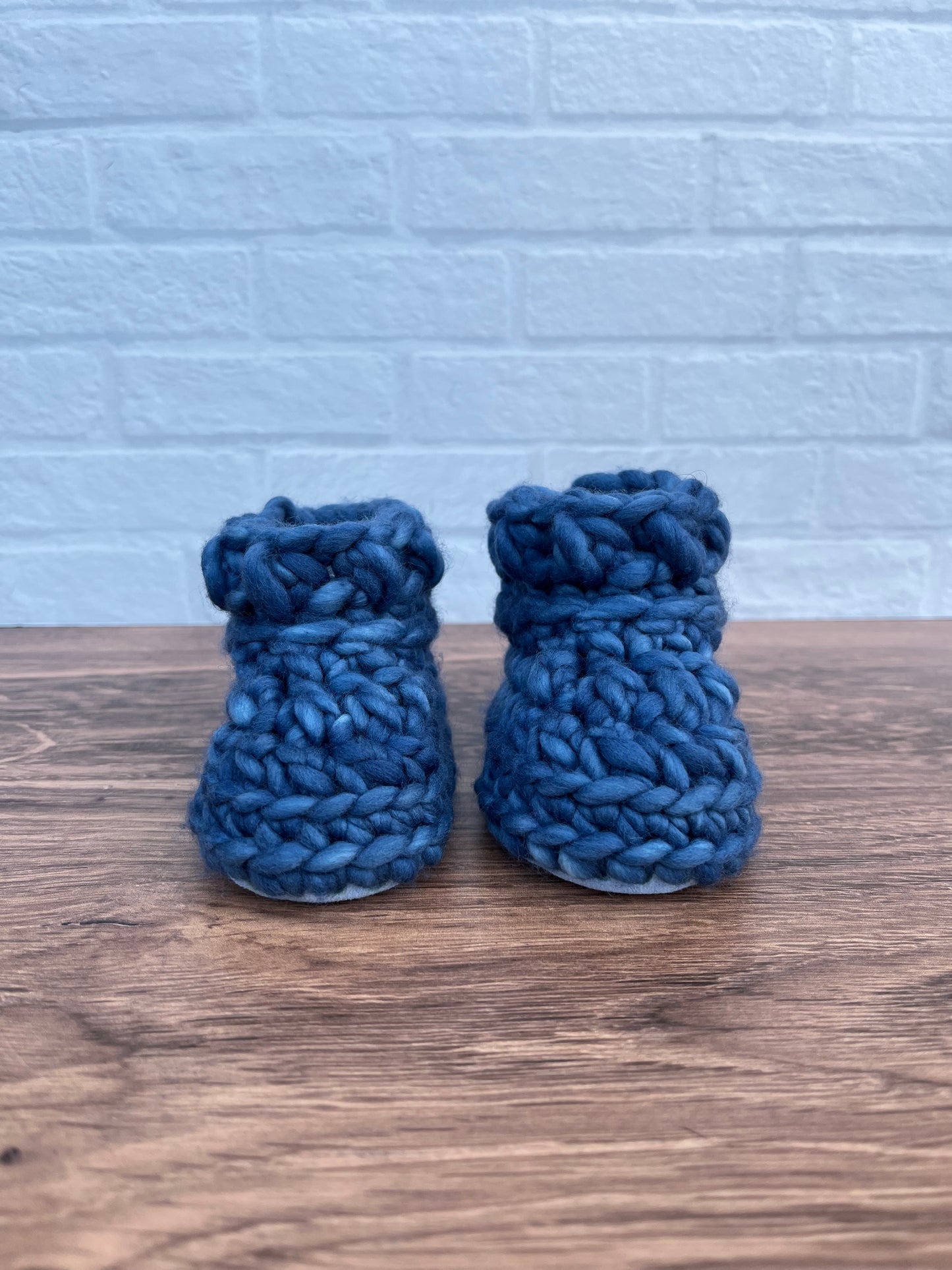 Custom Order for Linda: 3-6 months - Luxury Blue “I’m Snow Cute” Merino Wool Crochet Baby Booties - Hand Crocheted Baby Booties with Hand Dyed Yarn