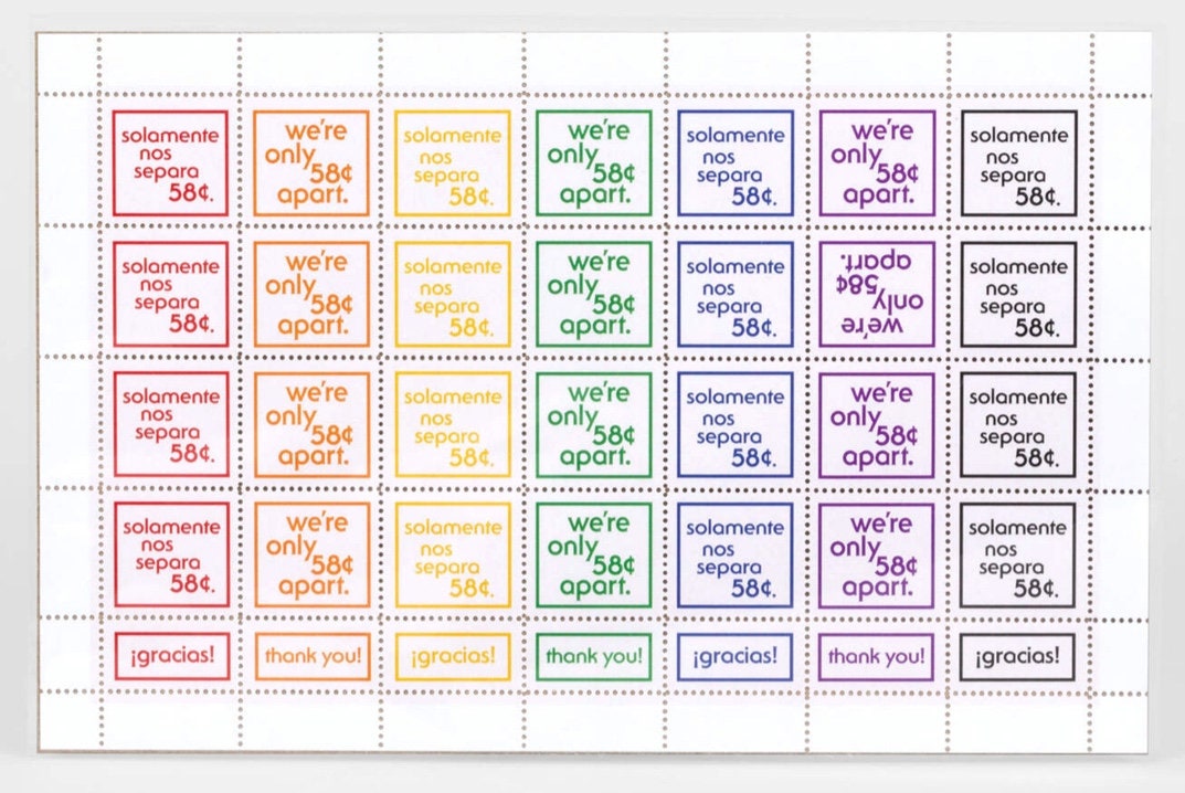 The Portland Stamp Company - We're Only 58 cents Apart Bilingual Poster Stamps - Rainbow Colors