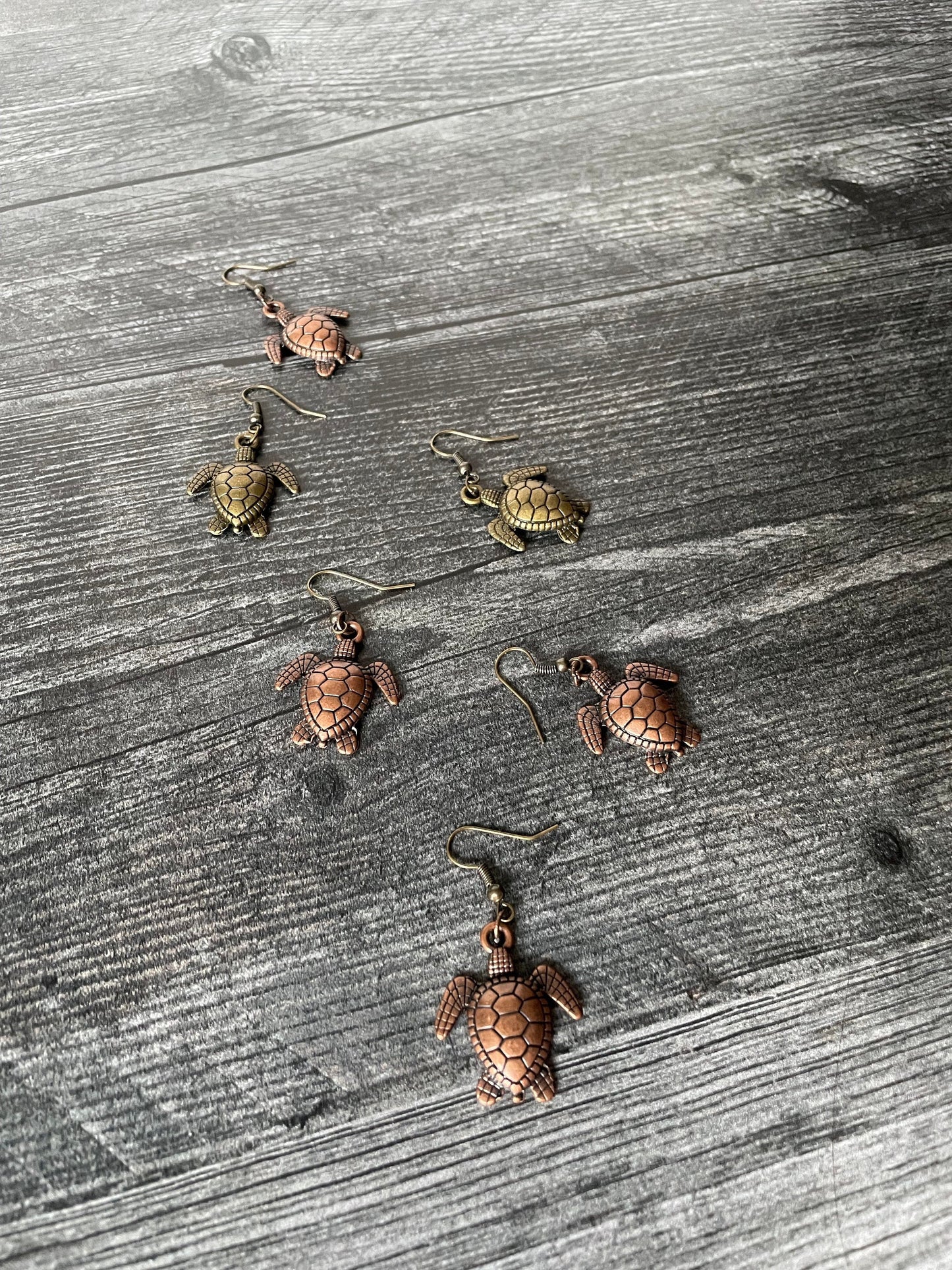 Brushed Metal Turtle Earrings