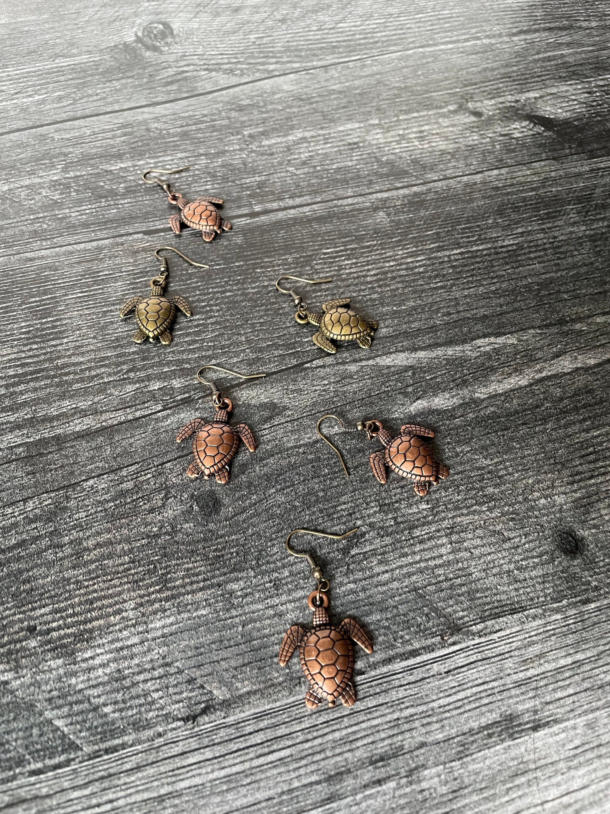 Brushed Metal Turtle Earrings
