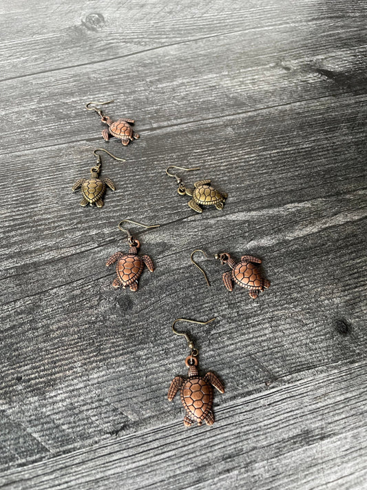 Brushed Metal Turtle Earrings