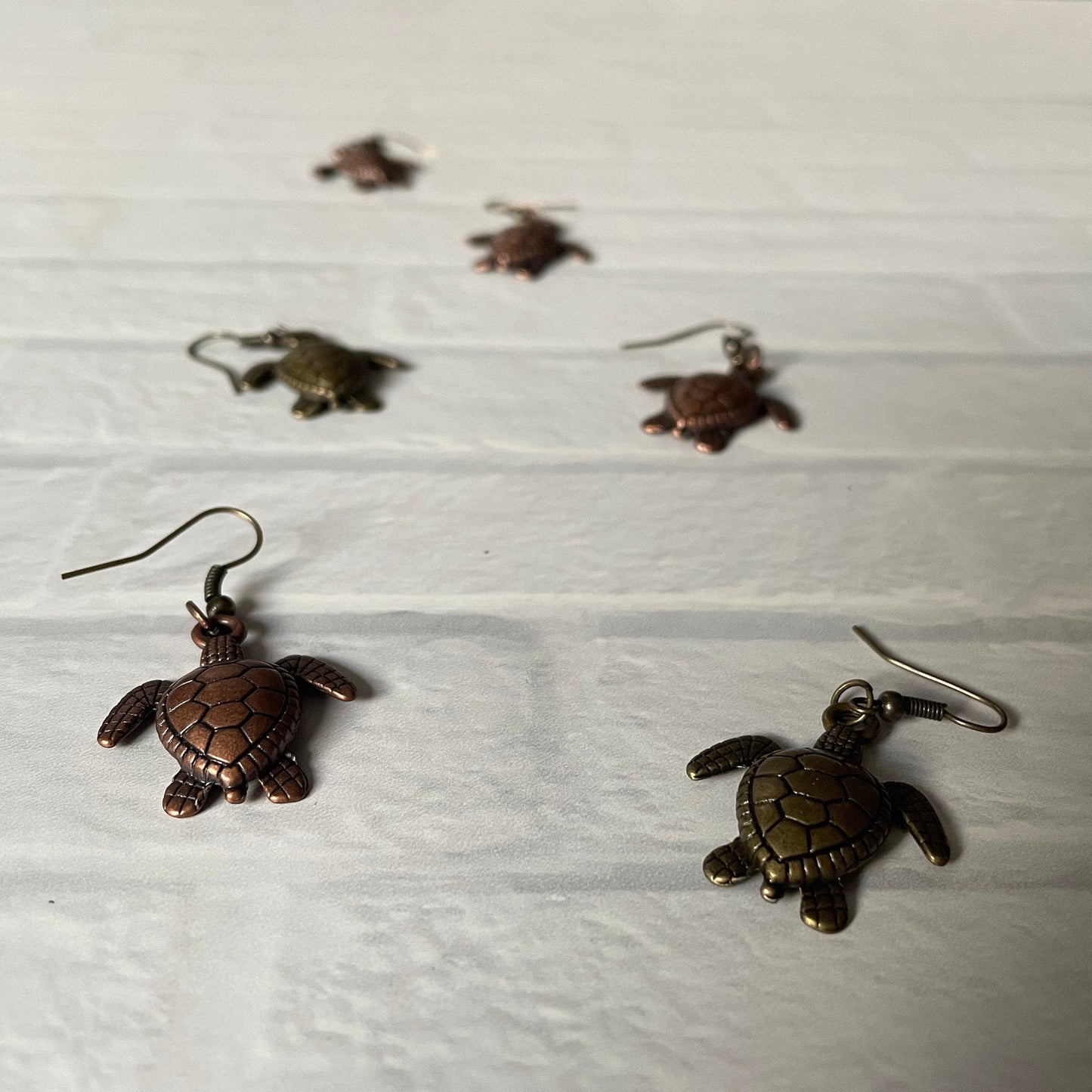 Brushed Metal Turtle Earrings