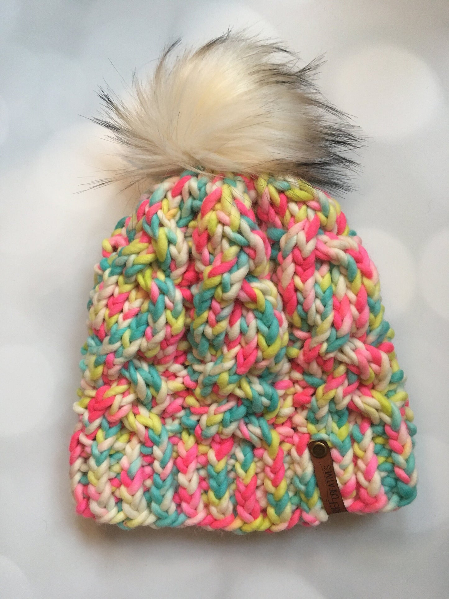 Neon Twist Hand Knit Hat