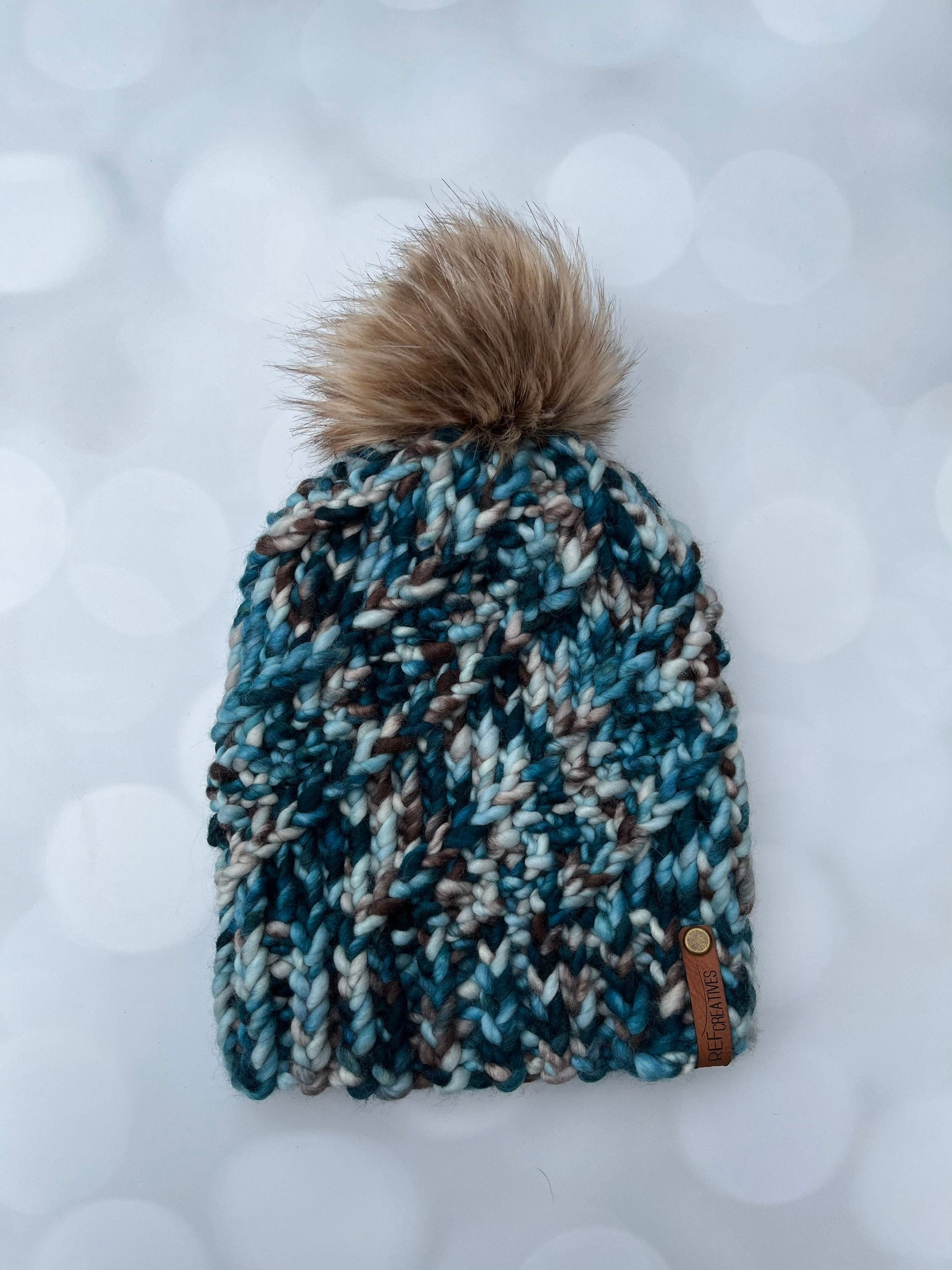 Luxury Blue Merino Wool Knit Hat - Java Blue Sidewinder Hand Knit Hat with Hand Dyed Yarn
