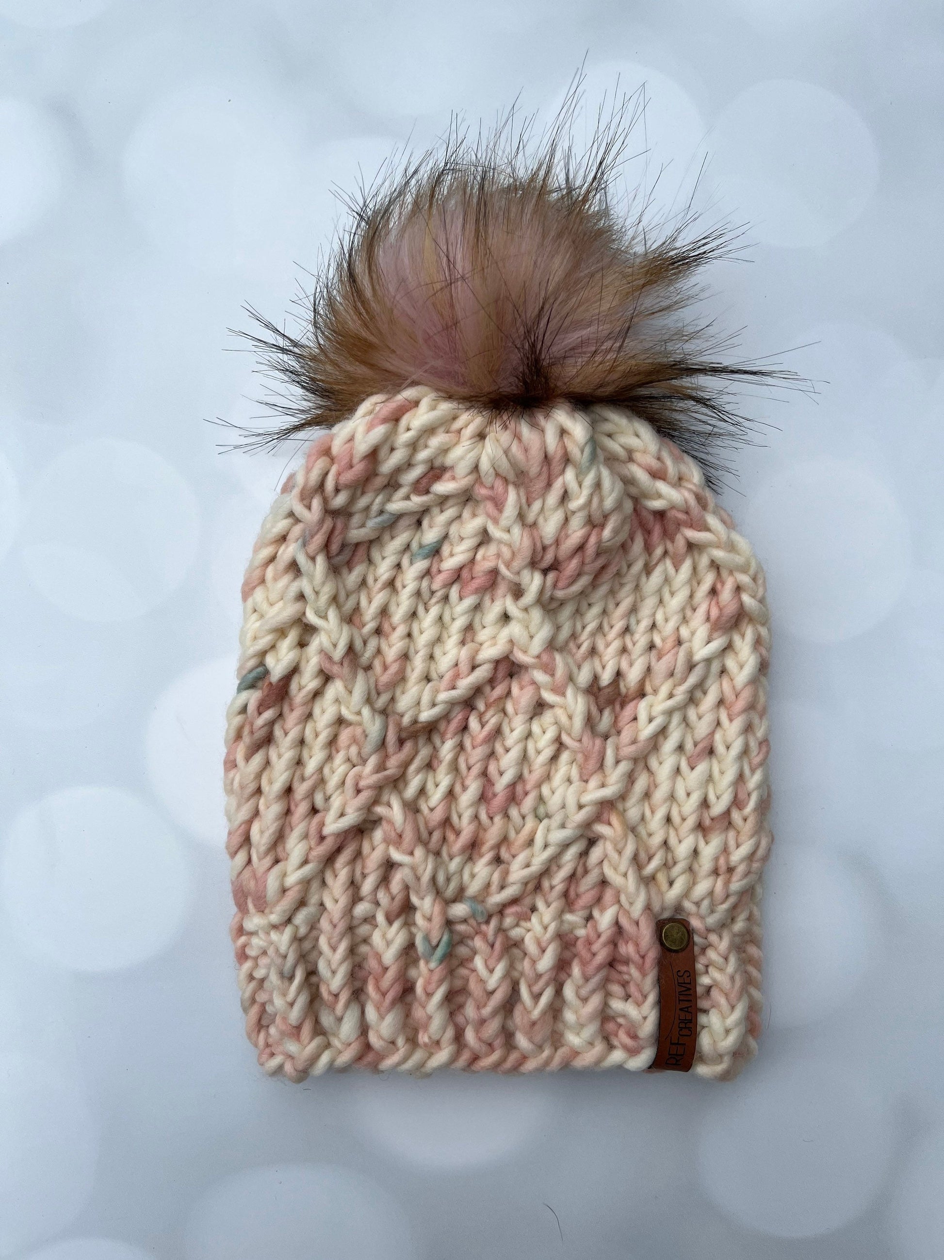 Luxury Pastel Merino Wool Knit Hat - Easter Bunny Lattice Hand Knit Hat with Hand Dyed Yarn