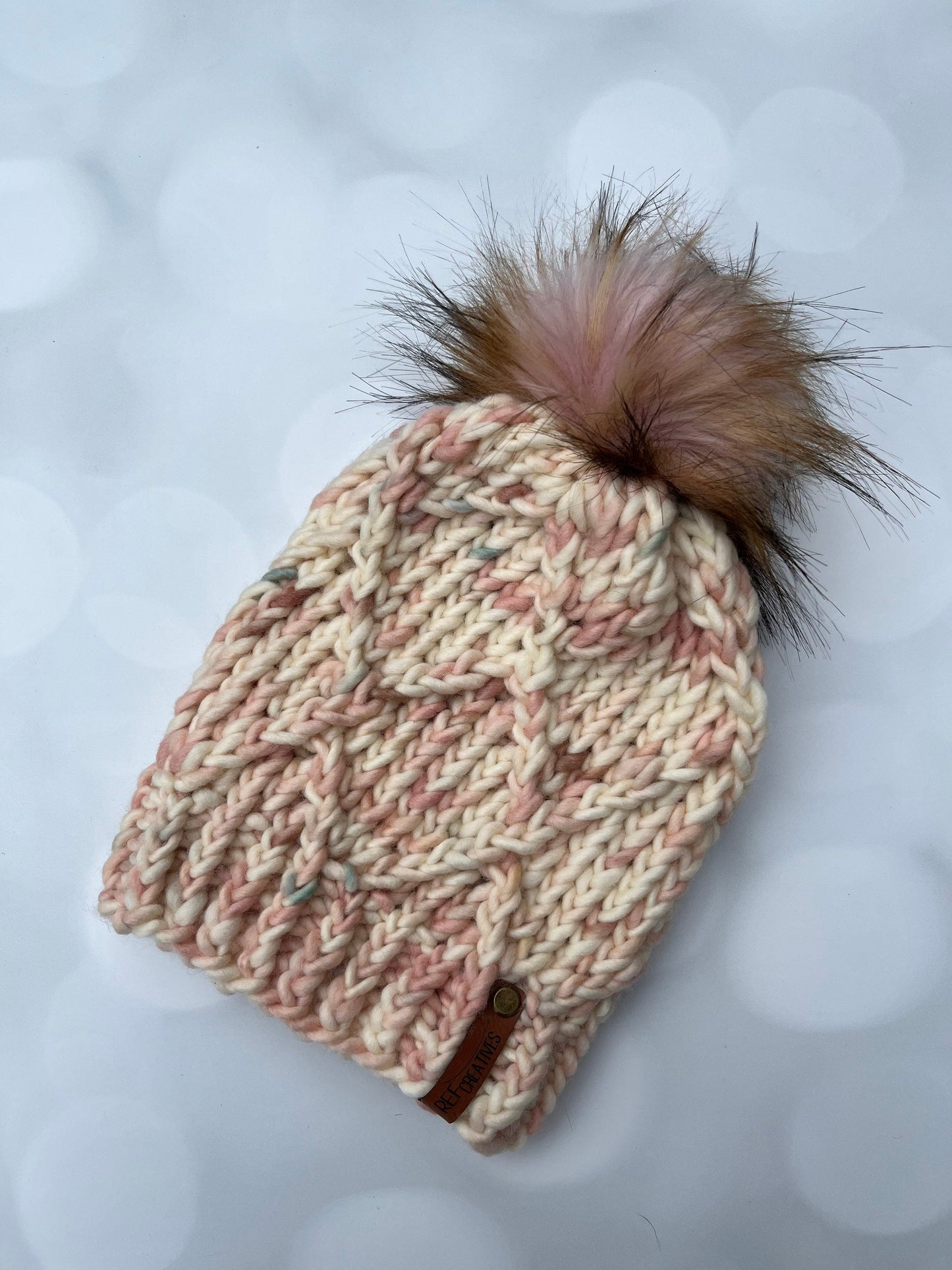 Luxury Pastel Merino Wool Knit Hat - Easter Bunny Lattice Hand Knit Hat with Hand Dyed Yarn