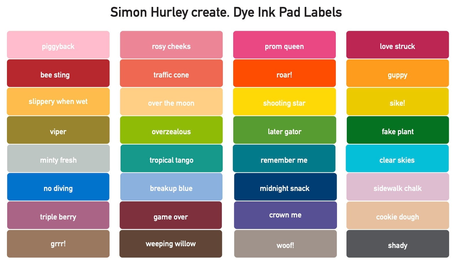 Simon Hurley create. Dye Ink Pad - multiple colors!