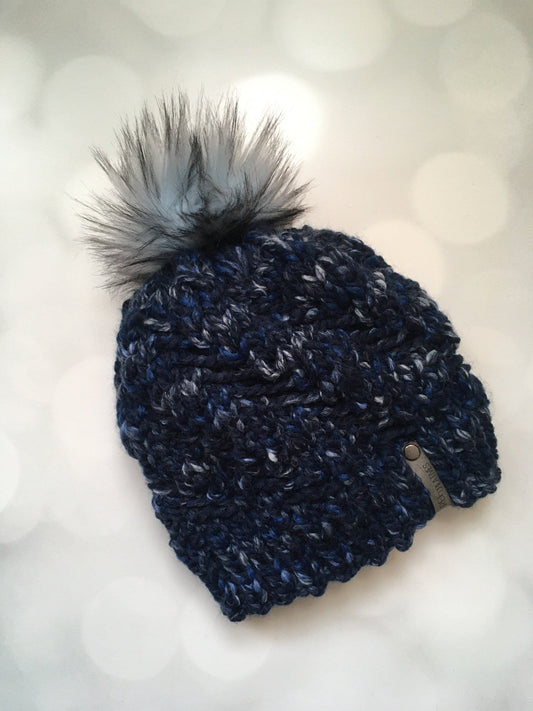 Blue Knit Hat - Blue Confetti Hand Knit Hat