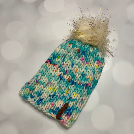 Luxury Turquoise Merino Wool Knit Hat - Pool Party Beanie Hand Knit Hat with Hand Dyed Yarn
