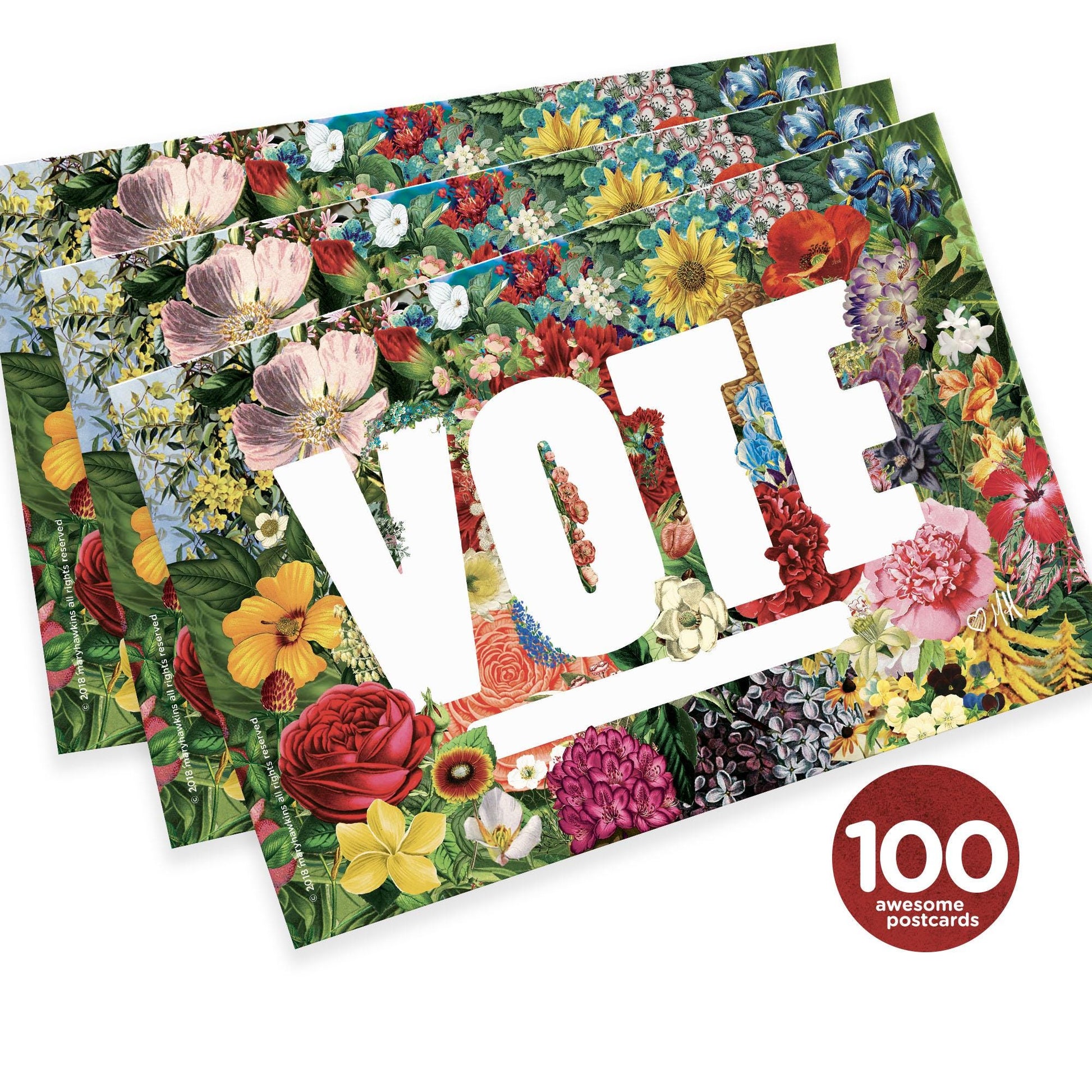 Mary Likes Postcards State Flowers! Set of 100 vote postcards, perfect for postcards to voters.