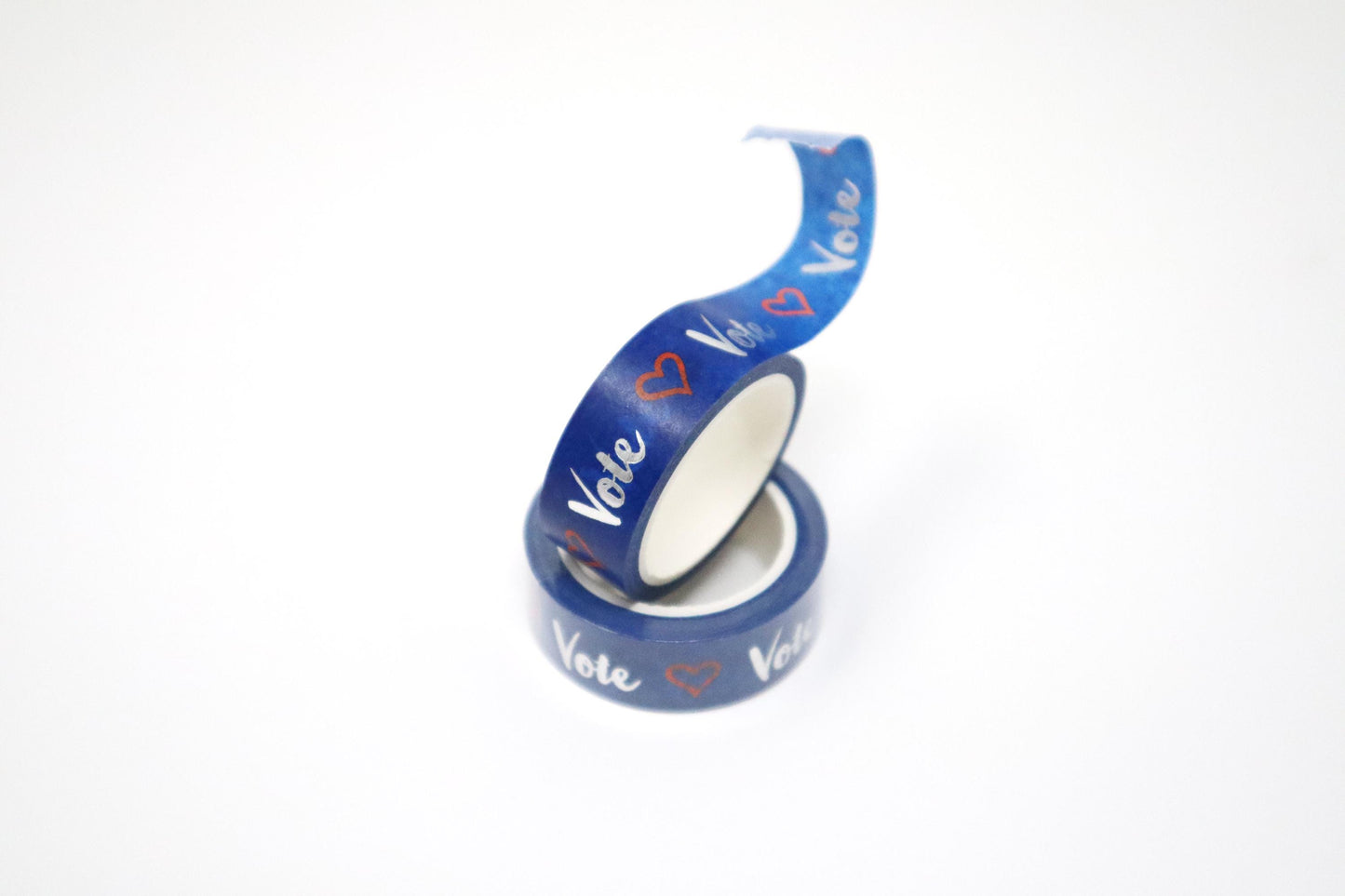 Mary Likes Postcards Blue and silver "Vote!" washi tape, perfect for decorating your postcards to voters!